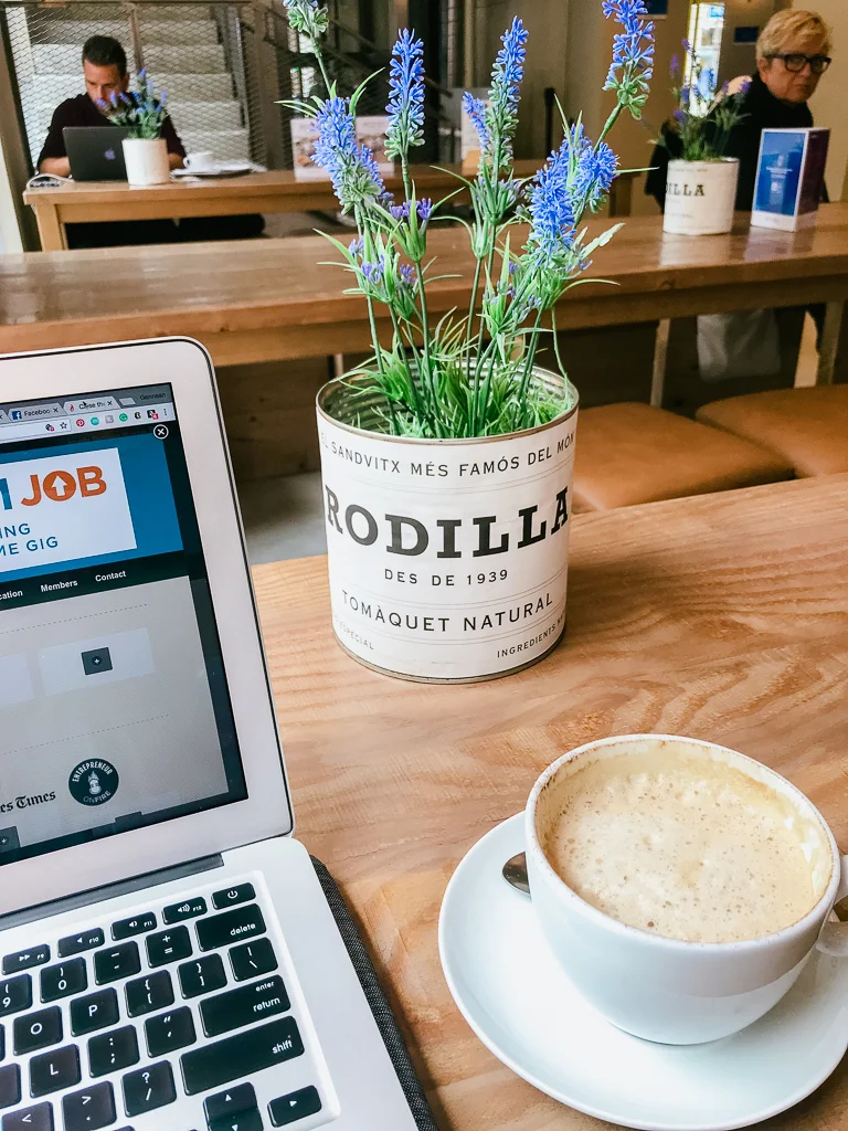 Real life: posting up in a cafe in Barcelona to get in some work hours