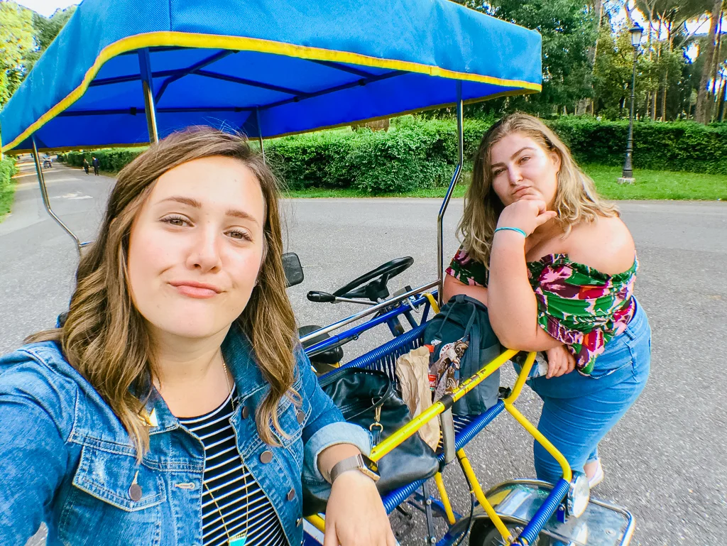 Riding around Villa Borghese in Rome with my friend Katya