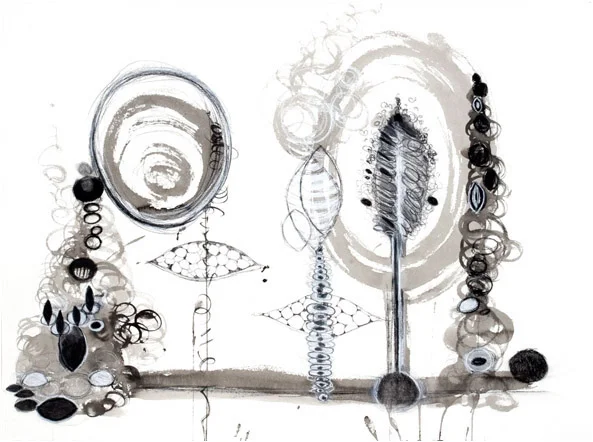 Untitled, 2007, pen and ink, charcoal, wash, 22" x 30"