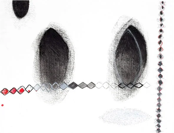 Untitled, 2007, pen and ink, charcoal, pastel, 12" x 16"