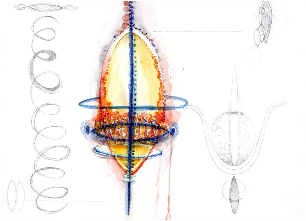 Untitled, 2008, pen and ink, watercolor, 14" x 20"