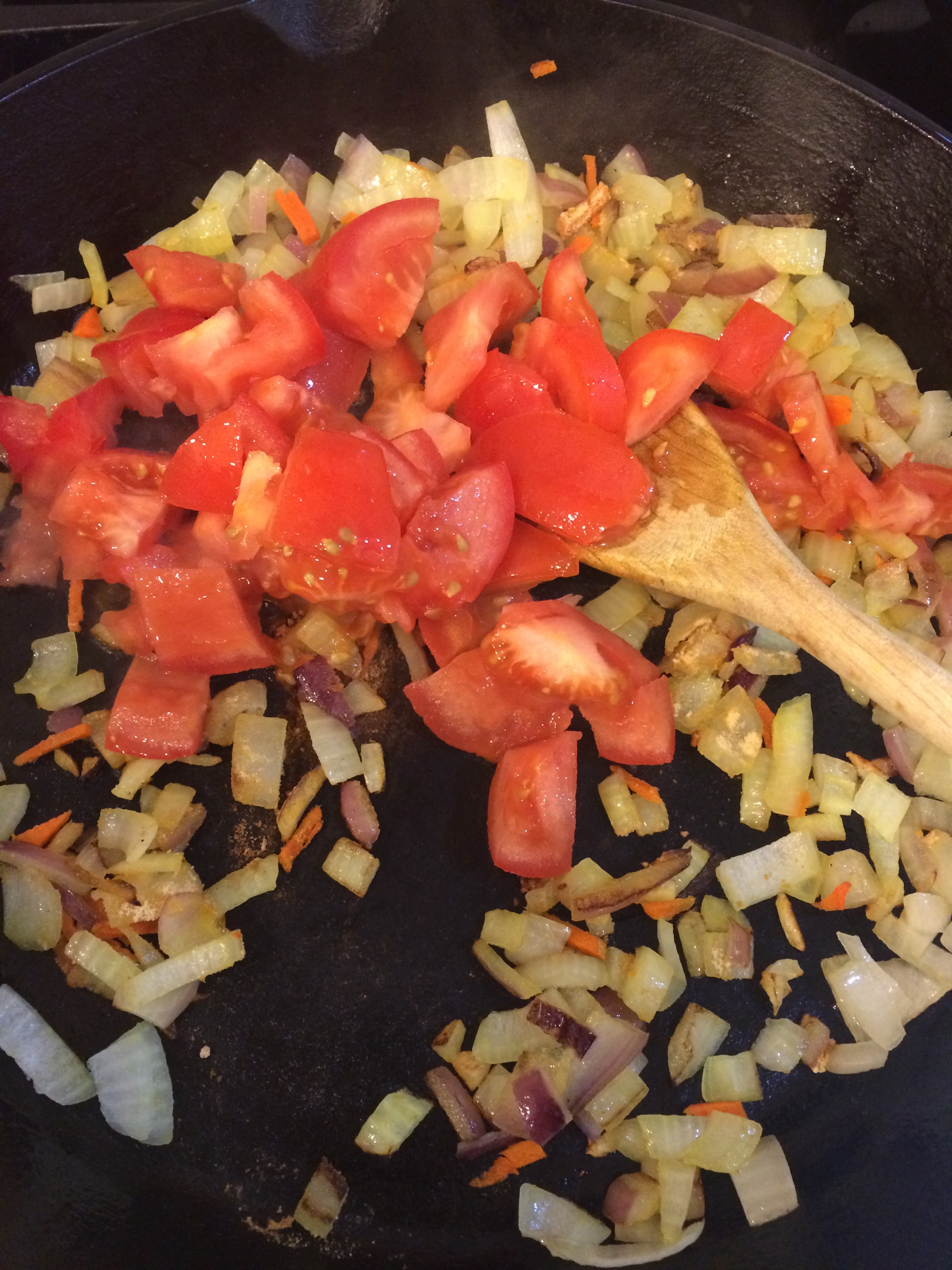 First set of ingredients cooking