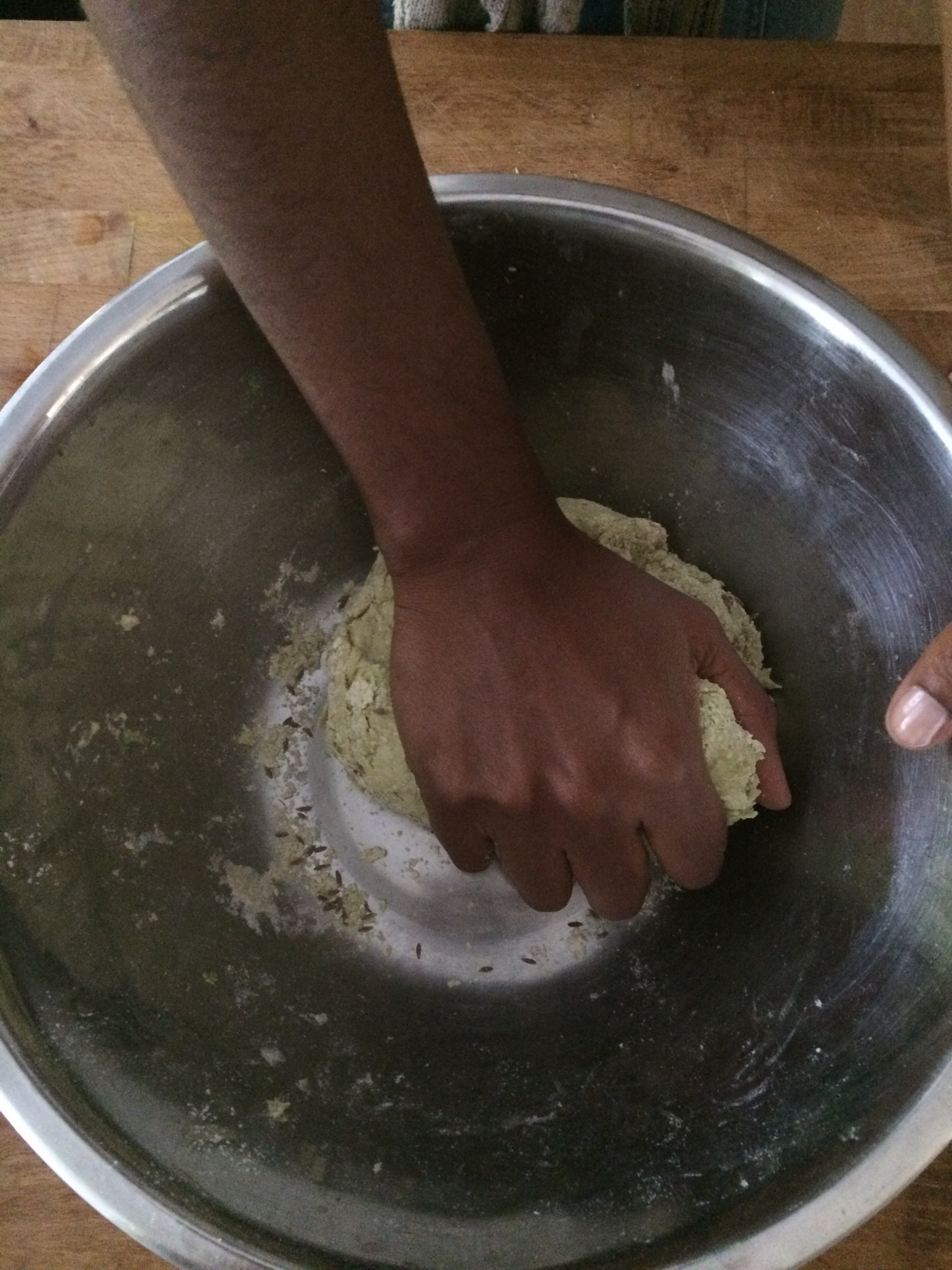 Add water and form together in a ball.