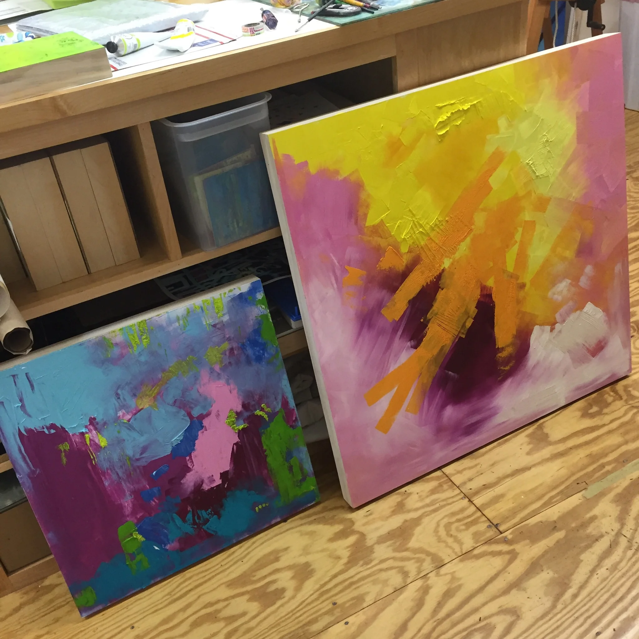 Oil and cold wax works in progress.