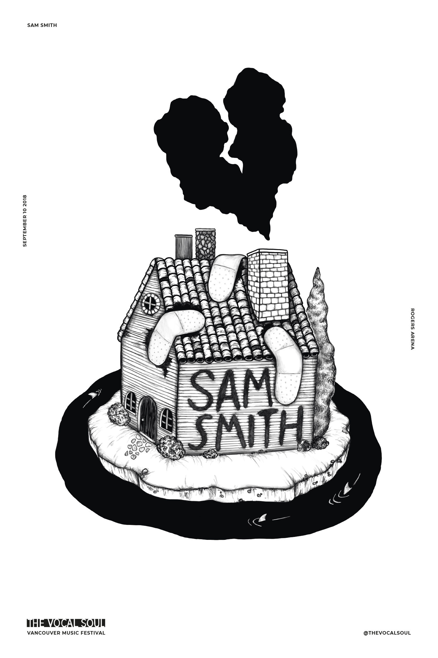 Sam Smith, The Vocal Soul, Vancouver Music Festival illustrated poster by Emily Rose