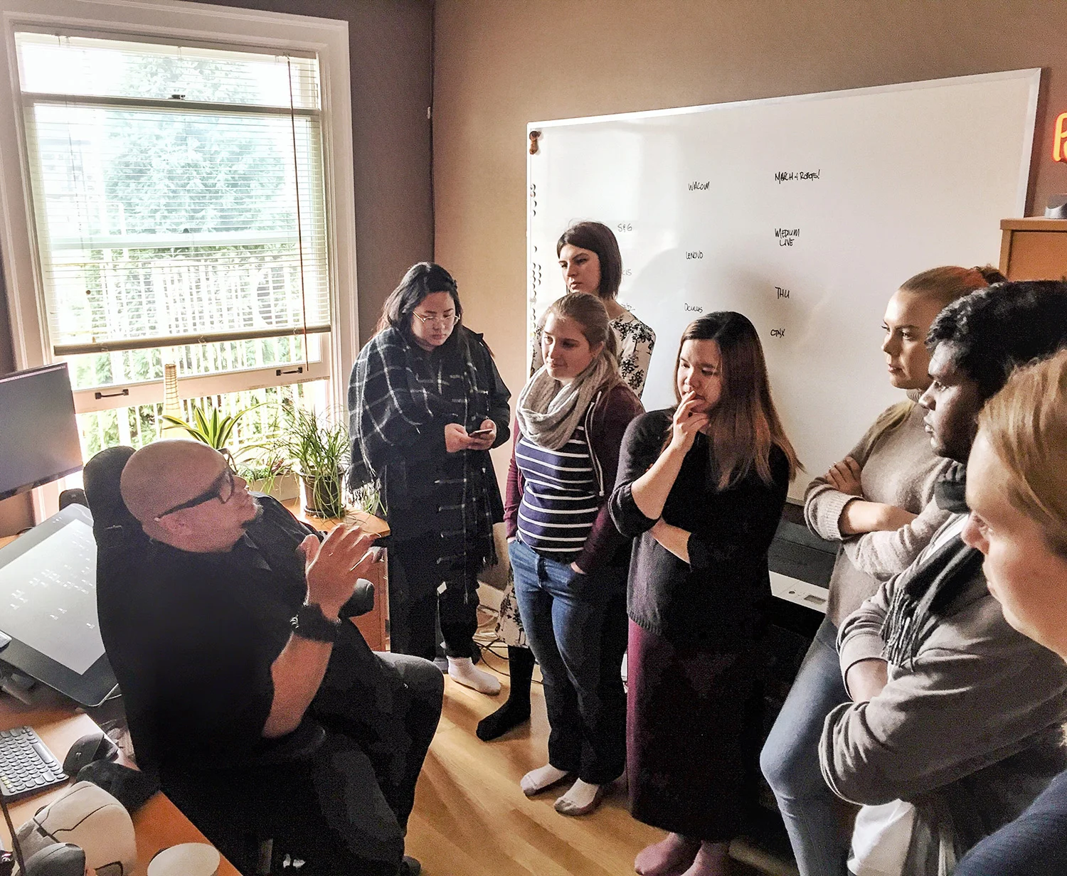 Third year (Grad19) IDEA School of Design Students visit Dacosta Bayley's home studio.