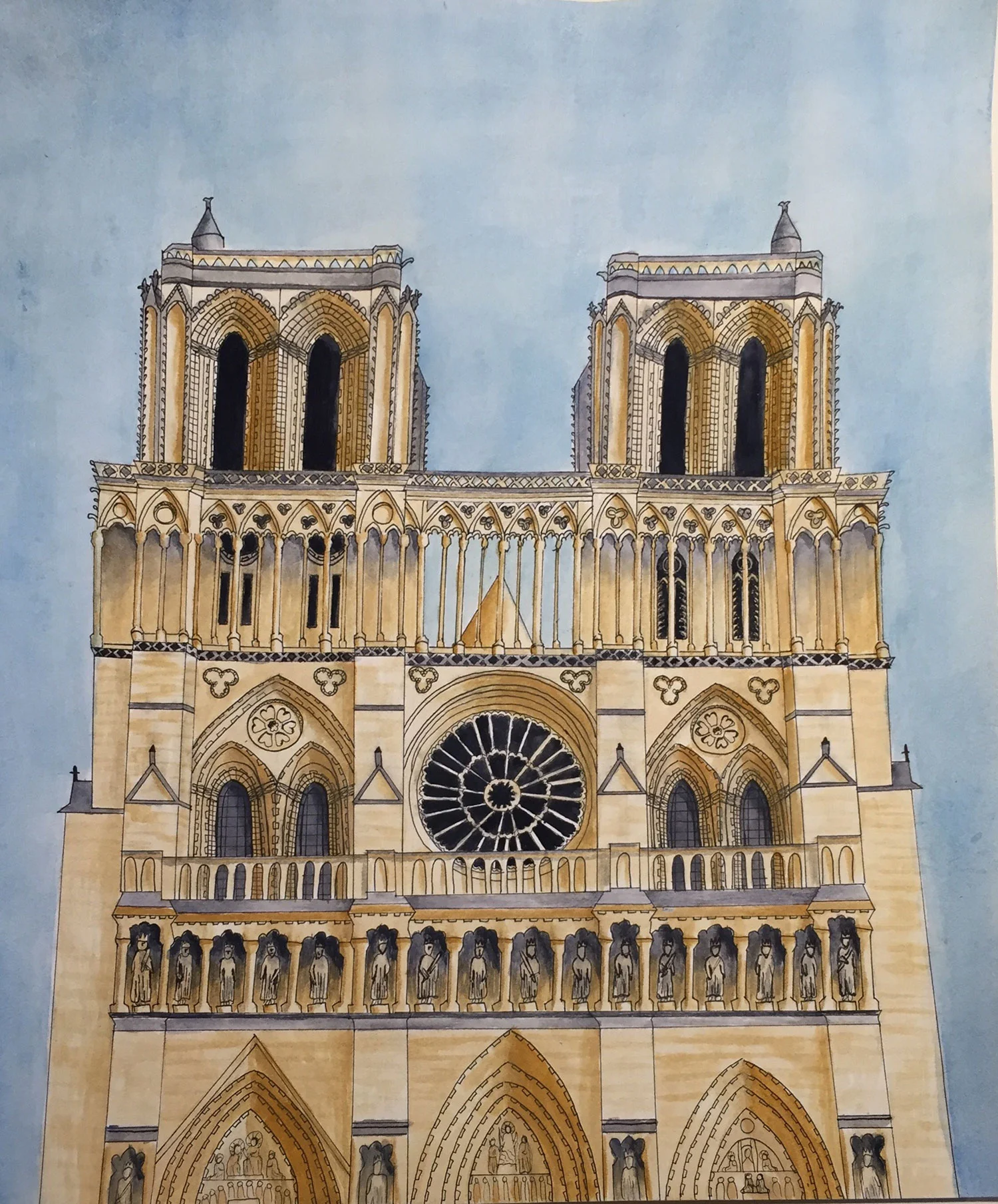 “Pen and watercolour painting of the Nôtre Dame after my trip to Paris in 2017.”—Janelle Momotani (IDEA22)