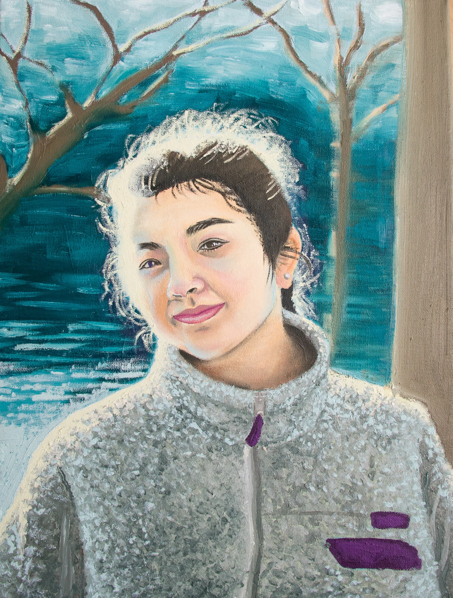 Oil Portrait, Annika McFarlane (IDEA22) This is an oil portrait of my sister for our illustration class. This was the first oil painting I've ever done and it took a while for me to start understanding the medium. Through the painting process I learned that oil paints may be one of my favourite traditional mediums.