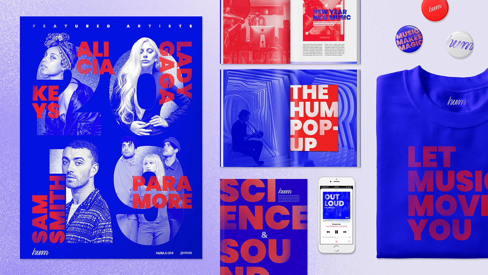 Charmaine Cheng, Grad 2019 HUM is an organization that brings together sound therapists and modern-day musicians. Together, they create music specifically designed to help relieve stress and anxiety. To market to millennials, they’ve created a pop-up installation that travels to different city centres, where users can experience the benefits of music. The brand’s visual language draws on cymatics, which show how sound impacts the physical world.