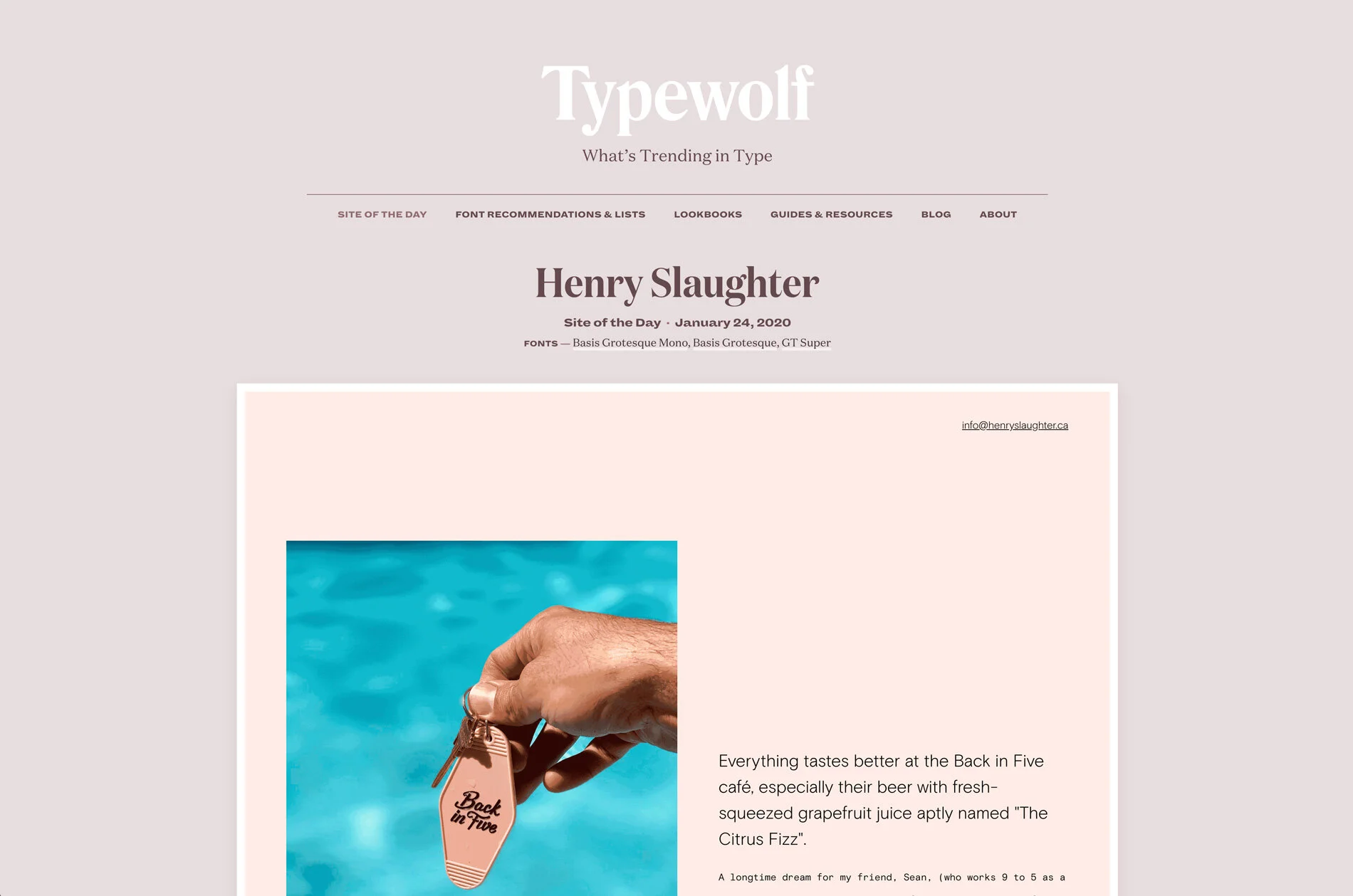 Typewolf website feature of Henry Slaughter’s website (date: January 2020)