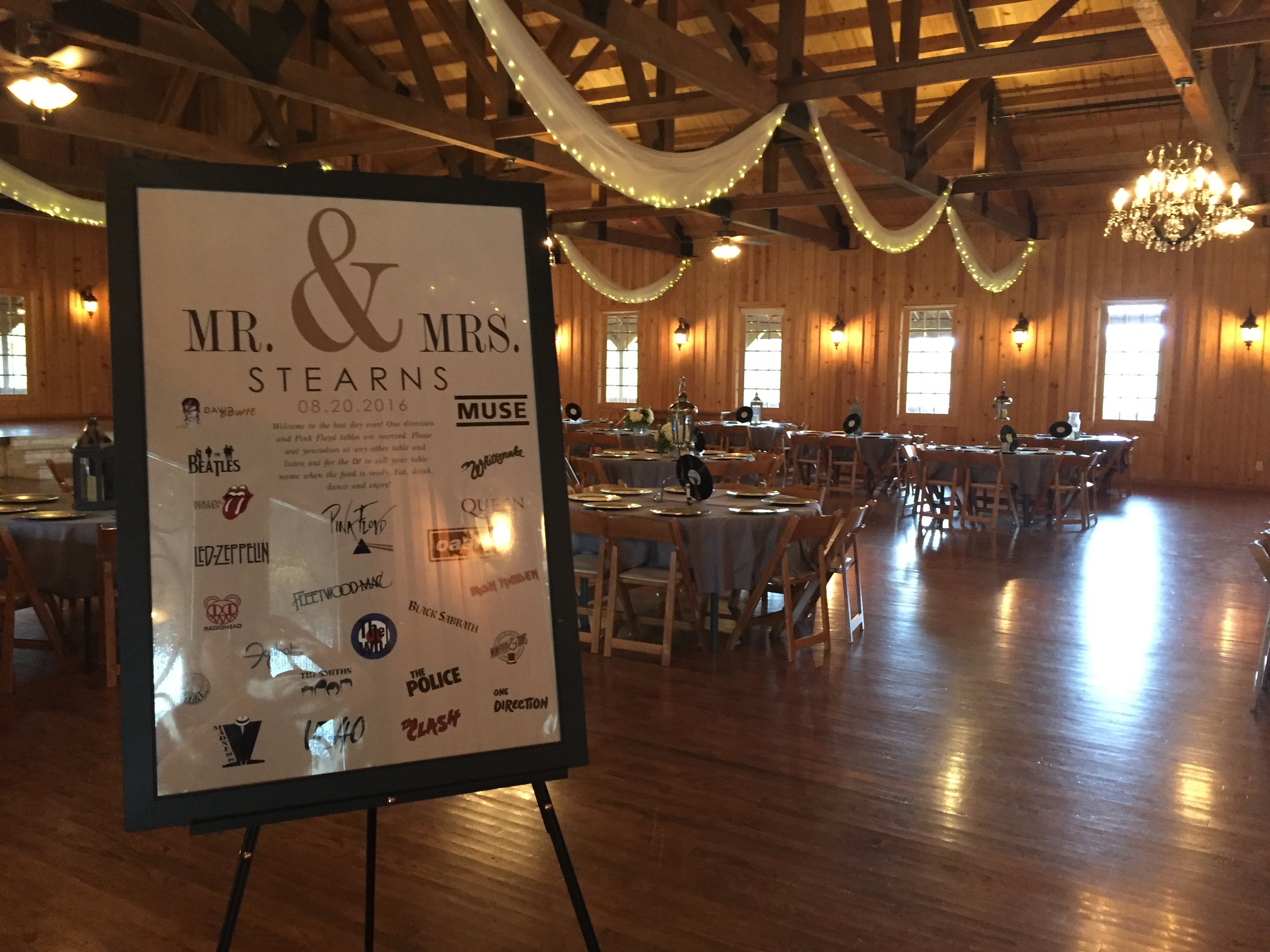 Entry sign, designed by the groom, to greet guests to the reception