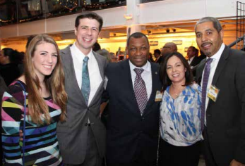 Sheriff Steven W. Tompkins with State Representative Adrian Madaro (2nd from left) and his fiancée Ariel Glantz (far left) and East Boston Neighborhood Health Center CEO Manuel Lopes (far right) and wife Lee (2nd from right).