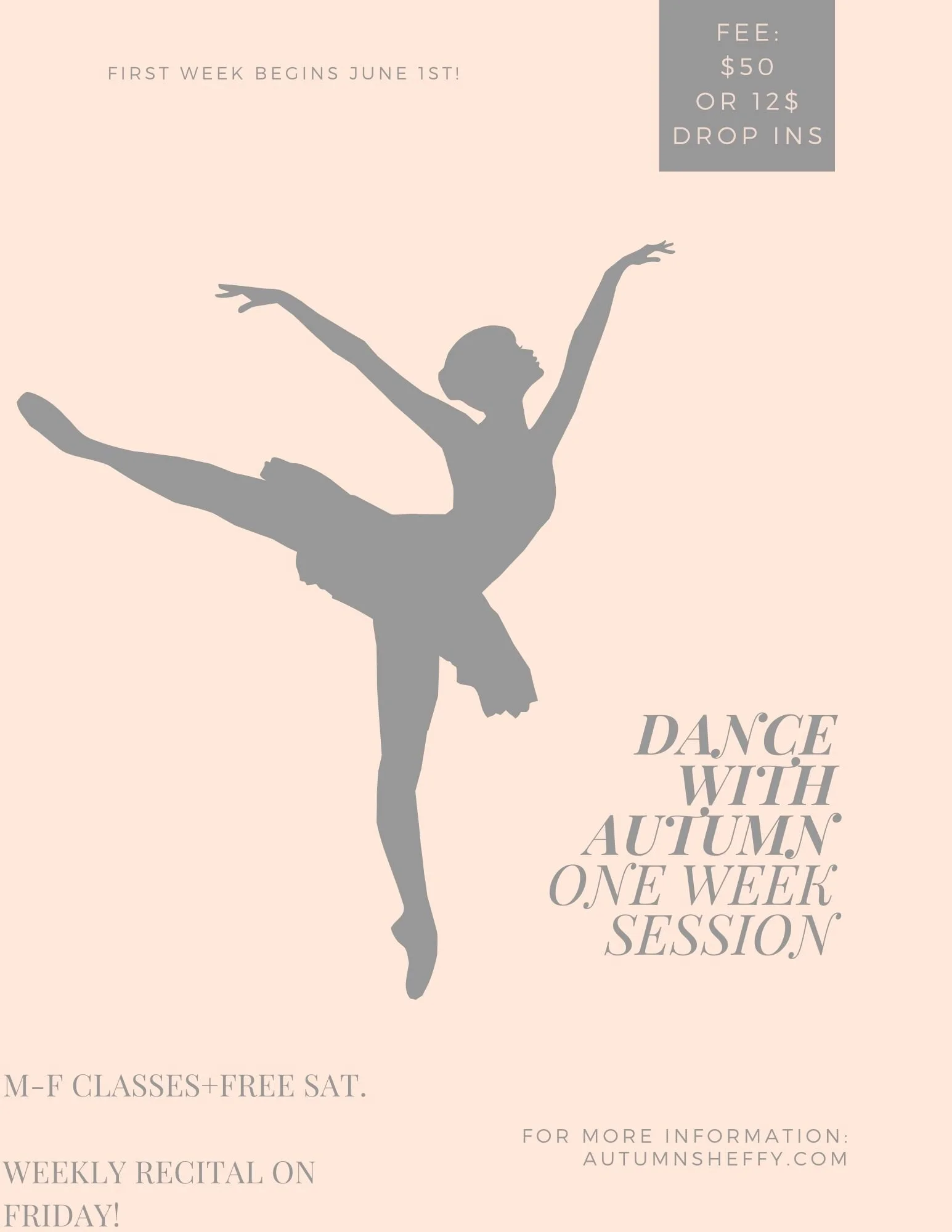 Dancing With Autumn: One Week Dance/Musical Theater Camp (7 Sessions) (JUNE 1ST!)