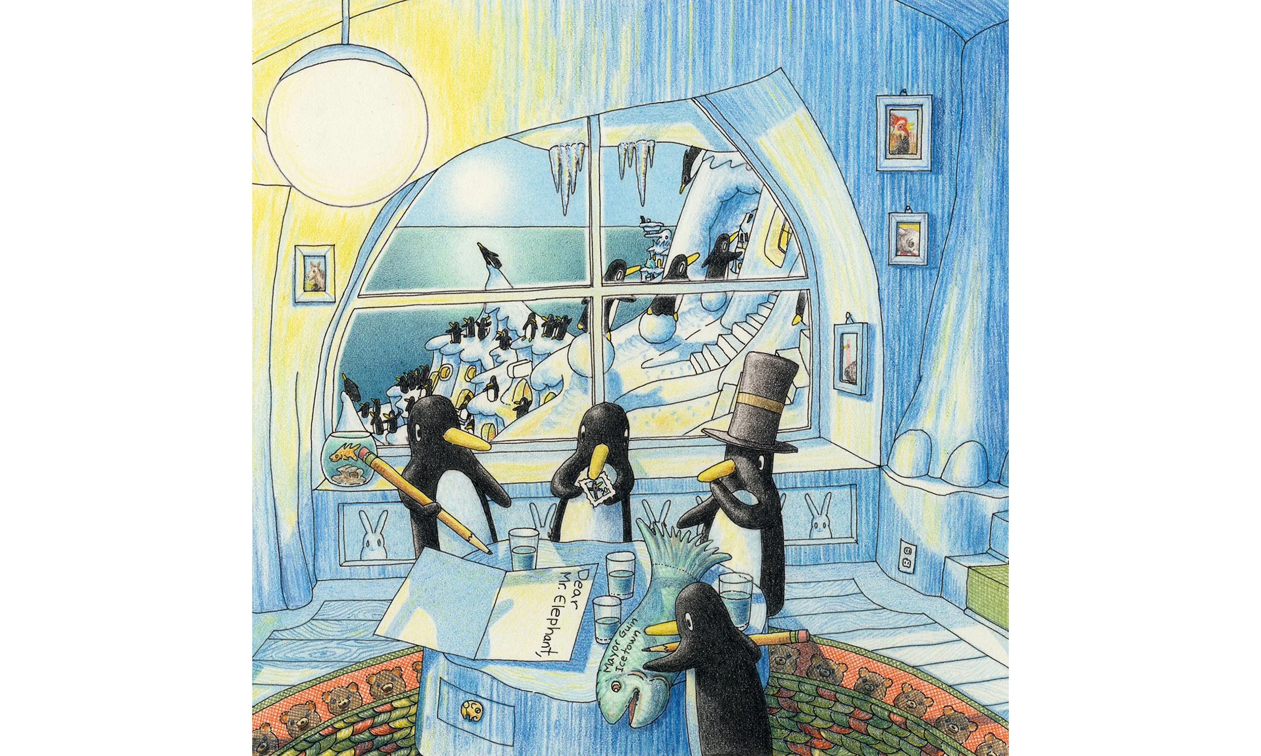 Penguins Writing Fish Letter