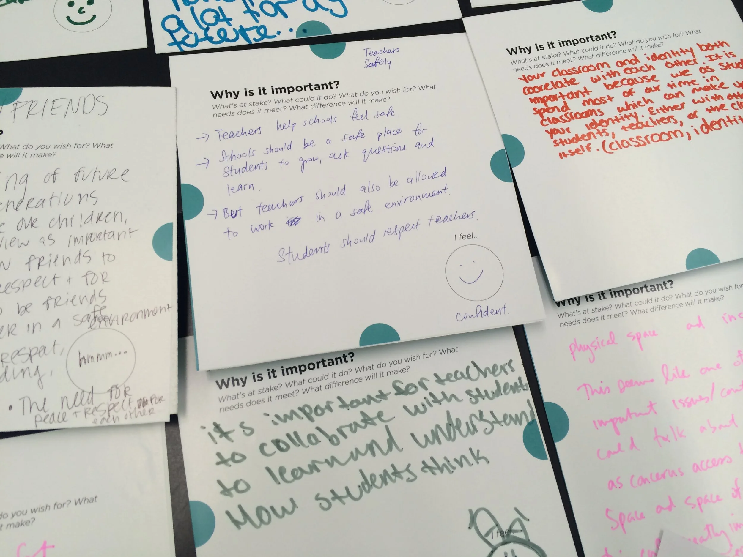  Close up of back of “Why” tiles. The tile asks “Why is it important?” and invites the user make a note of their emotions. 