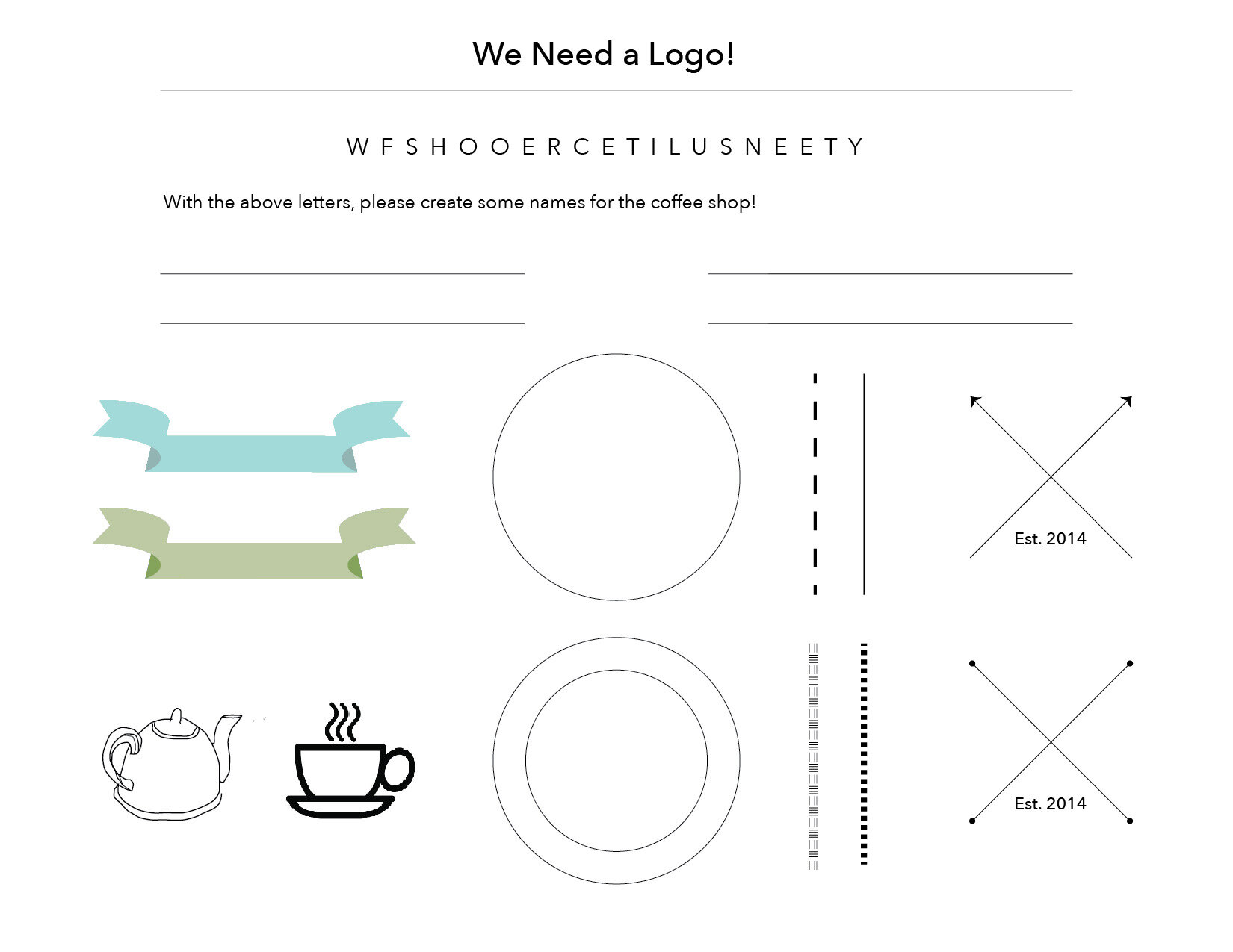 Round 1: At the first prototype held at WHEELS, the TNS team created this worksheet for participants to share their cafe logo ideas.