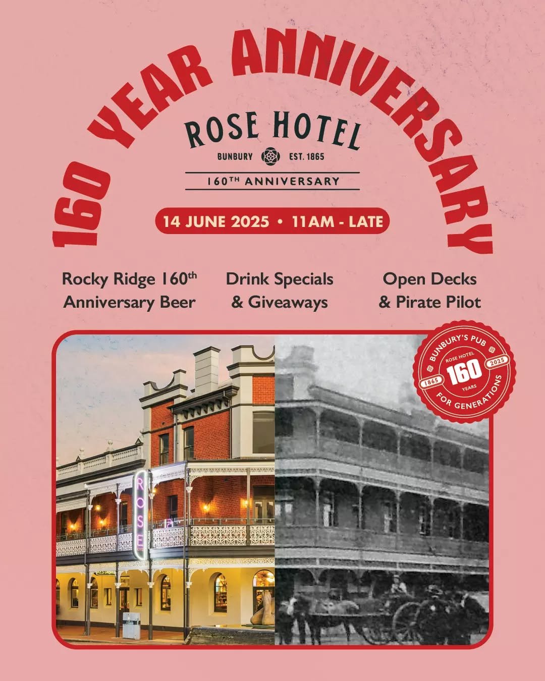 Your favourite venue is celebrating a BIG milestone and we want you to join the celebrations!

Head down to The Rose on the 14th of June for a night filled of drinks specials and giveaways. Save the date and be sure to look out for more information!