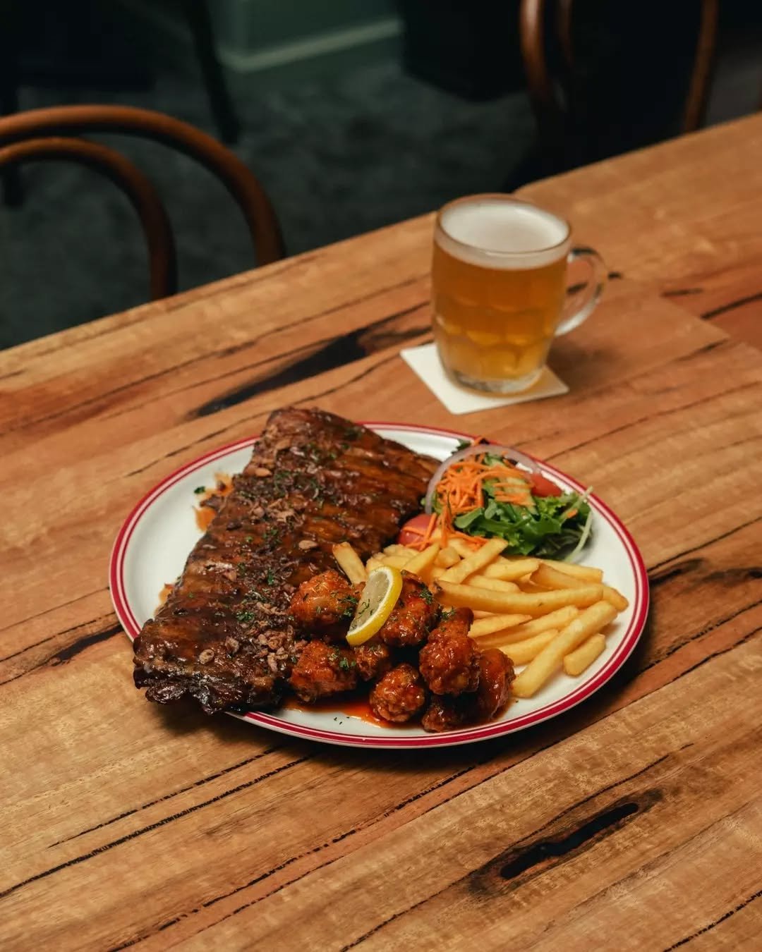 Have you tried our Tuesday special?&nbsp;

For just $25 on Tuesday ONLY indulge in our Pork Ribs served with chips and salad plus the option to add wings for $5!

Book your tables now through our bio.