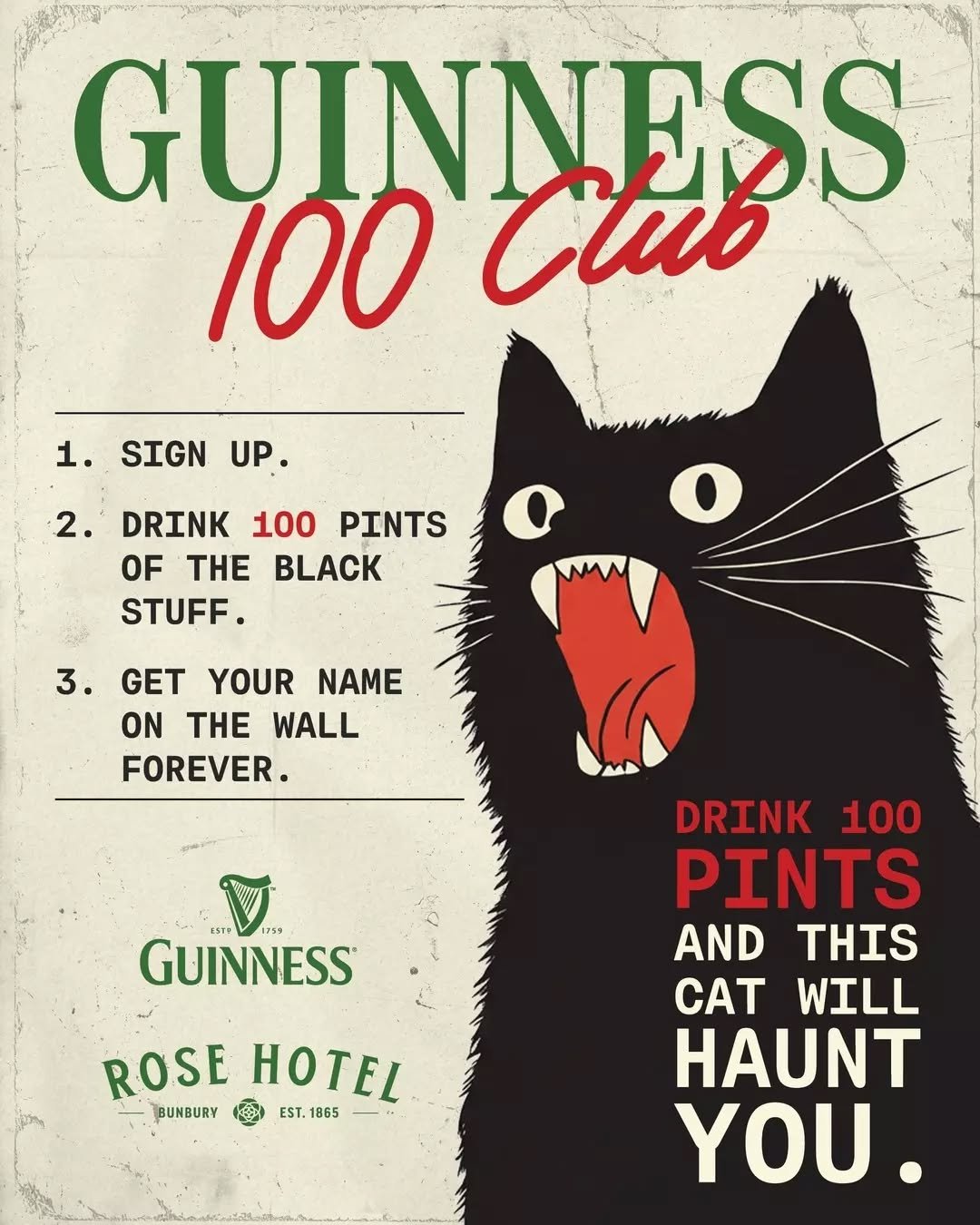 Drink 100 pints of the black stuff and earn your place on the wall forever 🍺

Finish the challenge within 12 months and we&rsquo;ll go one step further, handing over the Leprechaun Bag, packed with 20 free pints of Guinness!