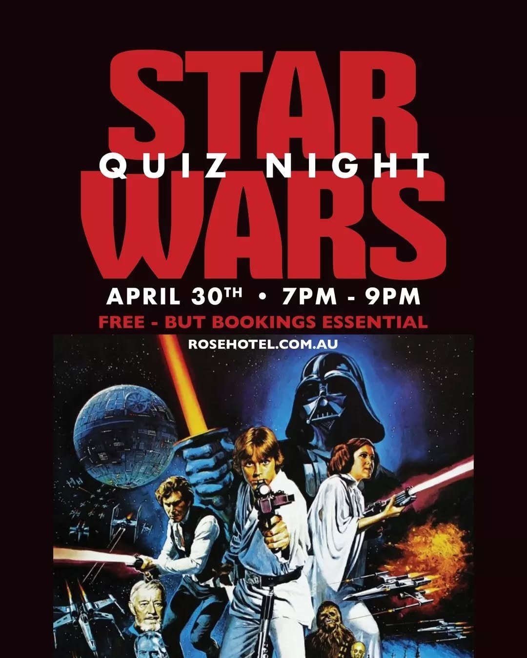 May the Force be with you at the Rose 🛸 

Join us for a Star Wars Quiz night packed with galactic trivia, epic battles of knowledge, and plenty of out-of-this-world fun. Prove you&rsquo;re the ultimate fan and claim your place in the galaxy! 

Book 
