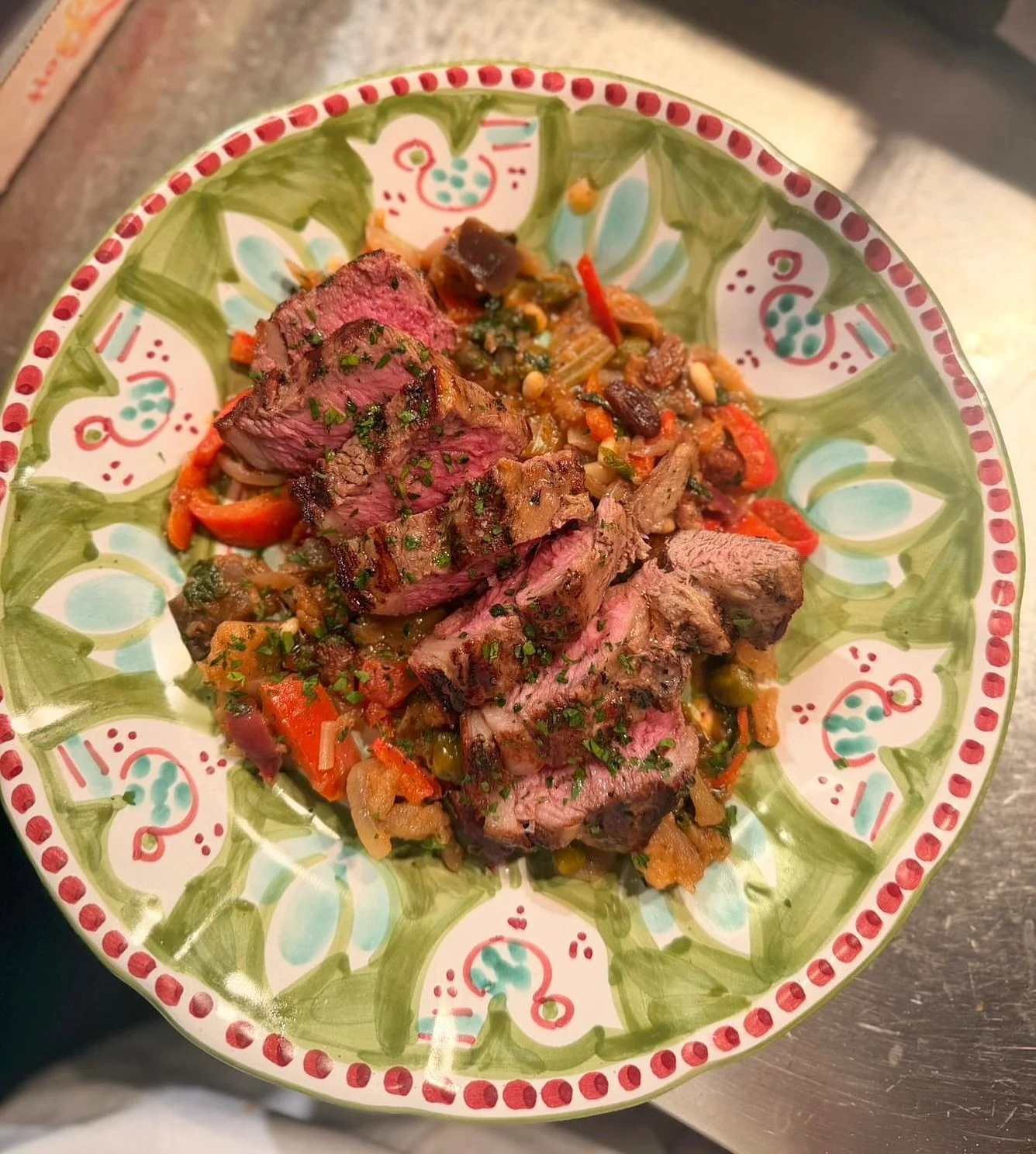 Celebrate your Easter weekend with our new monthly special: grilled lamb rump with caponata 🍅🌿

A beautiful piece of lamb from @bellandsonsbutchers, marinated in rosemary before being grilled until pink &amp; juicy. 

Served on a bed of caponata, a