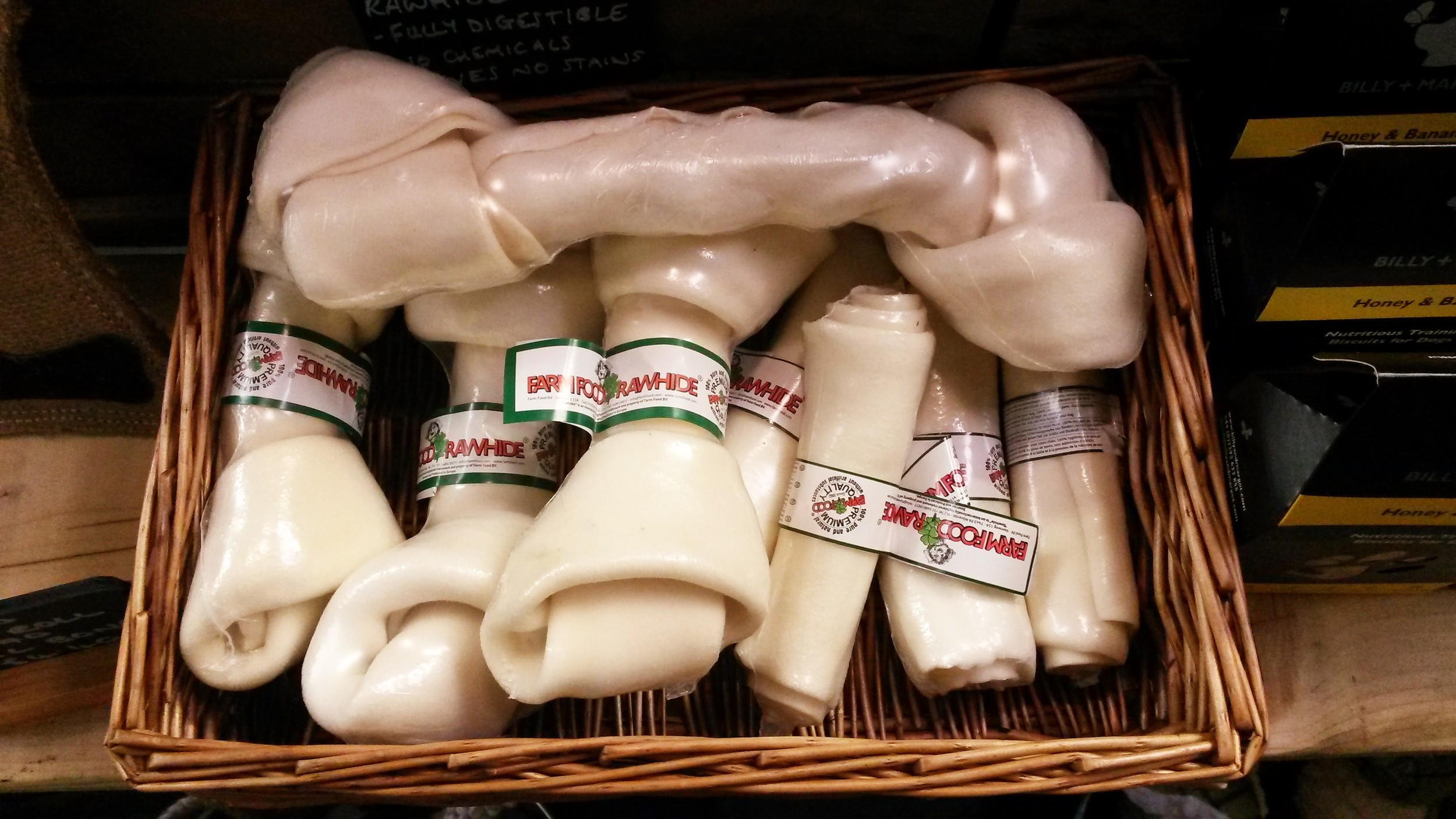 Dog chews and rawhide for sale at Ginger&Browns pet shop in Northwich, Chester near Chester, Winsford, Frodsham. Shop in store or buy online.