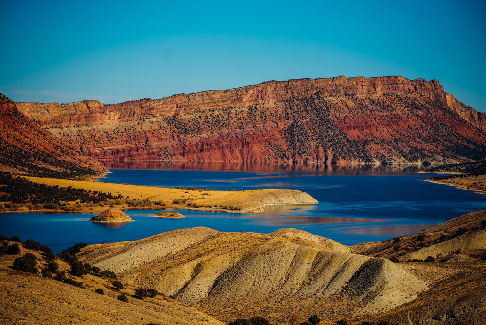 A view of the Flaming Gorge National Recreation Area, which totals more than 200,000 acres of land &amp; water.