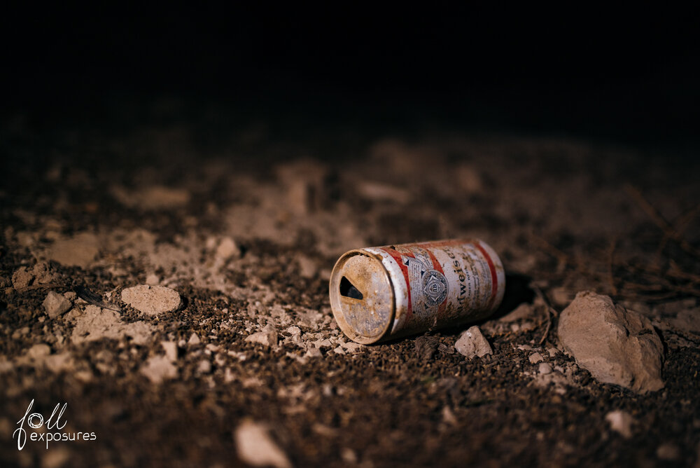  The most fascinating part of any abandoned space is the trash. For example, this type of Budweiser beer can, called the Pull Tab style, was only around for about 12 years, 1963-1975. Neat! 