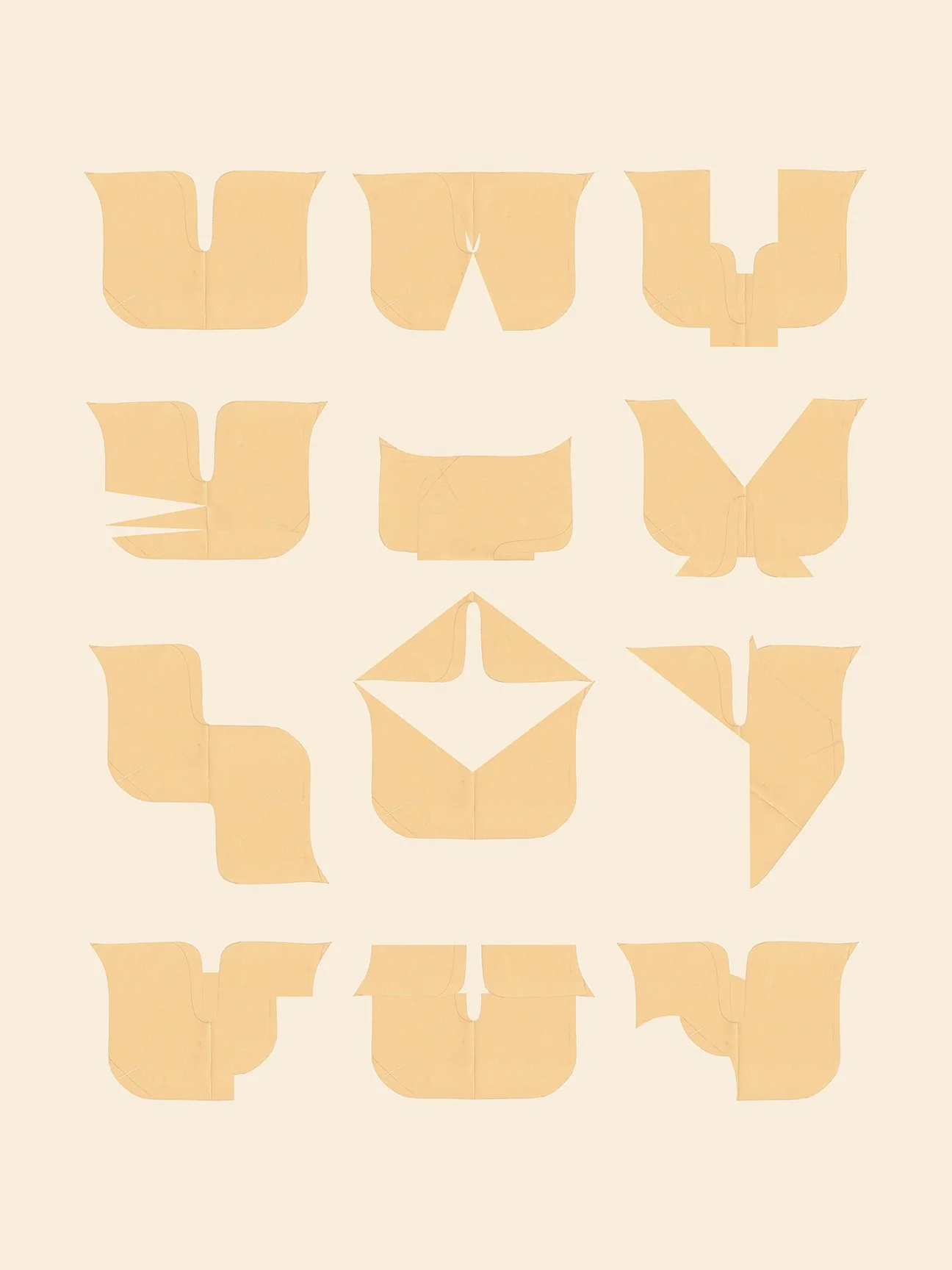From same shape 12 ways series. Cut paper. Same shape with one section cut out and reconfigured. 
