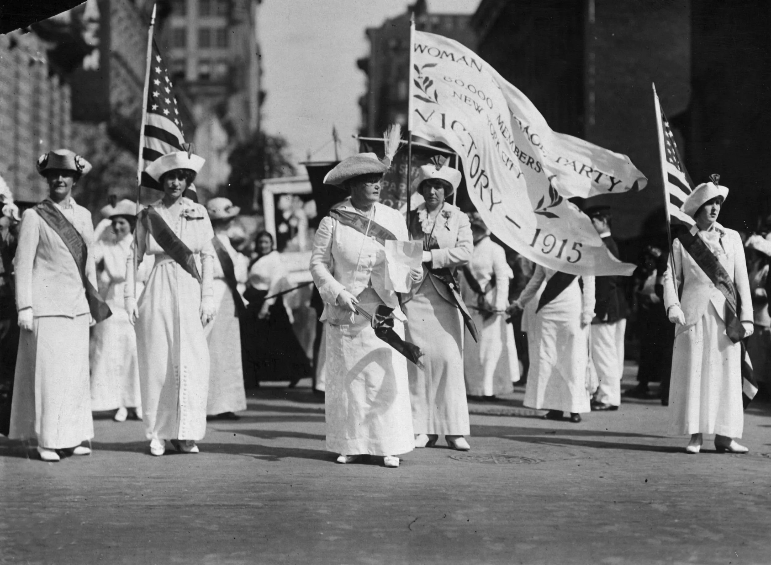 The Manhattan Delegation on a Woman Suffrage Party parade through New York. (Credit: Paul Thompson/Topical Press Agency/Getty Images)