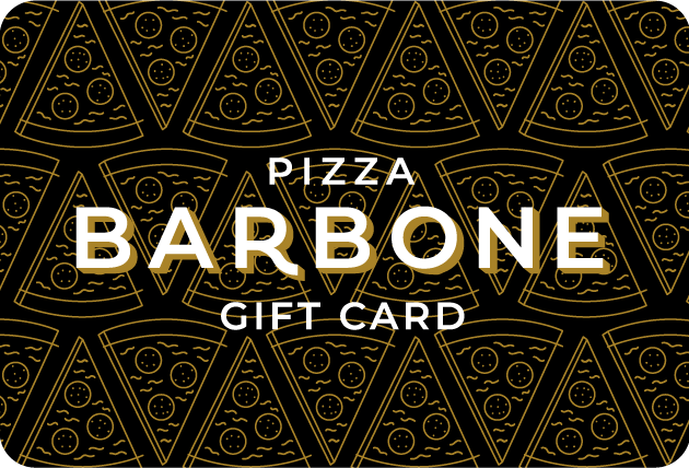 Pizza Barbone e-gift card with gold pizza slice pattern