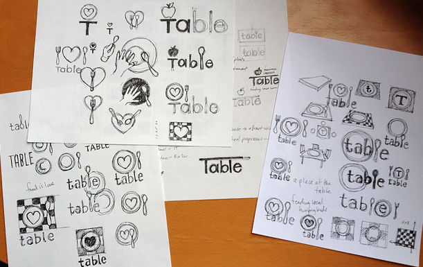 Early logo sketches. I really wanted the heart symbol to work, but it simply was too much of a disconnect from TABLE’s name.
