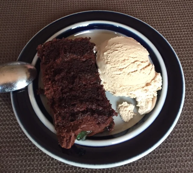 Mom's "Chocolate/Chocolate" Cake (w/ Coffee Ice Cream)