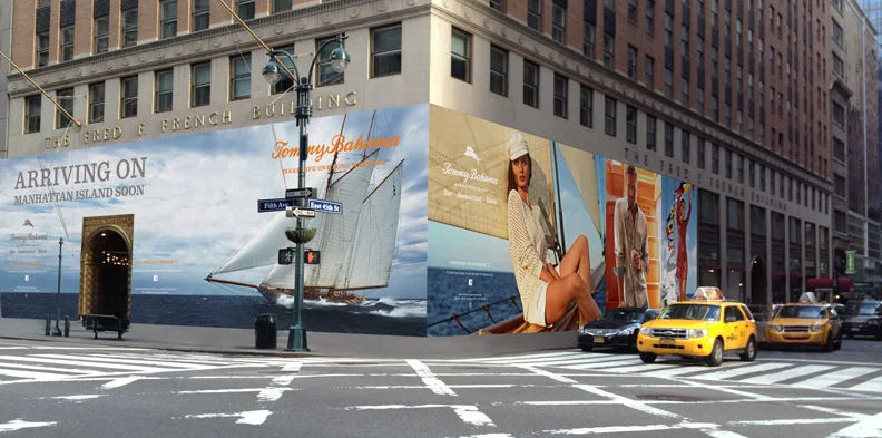Store barriers surrounds the flagship store in NYC during construction