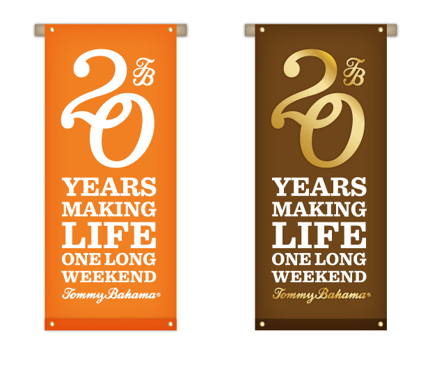 To commemorate Tommy Bahama's 20th Anniversary as a celebrated clothing brand, I developed a logo that would be applied to merchandise, advertisements, and in-store materials.