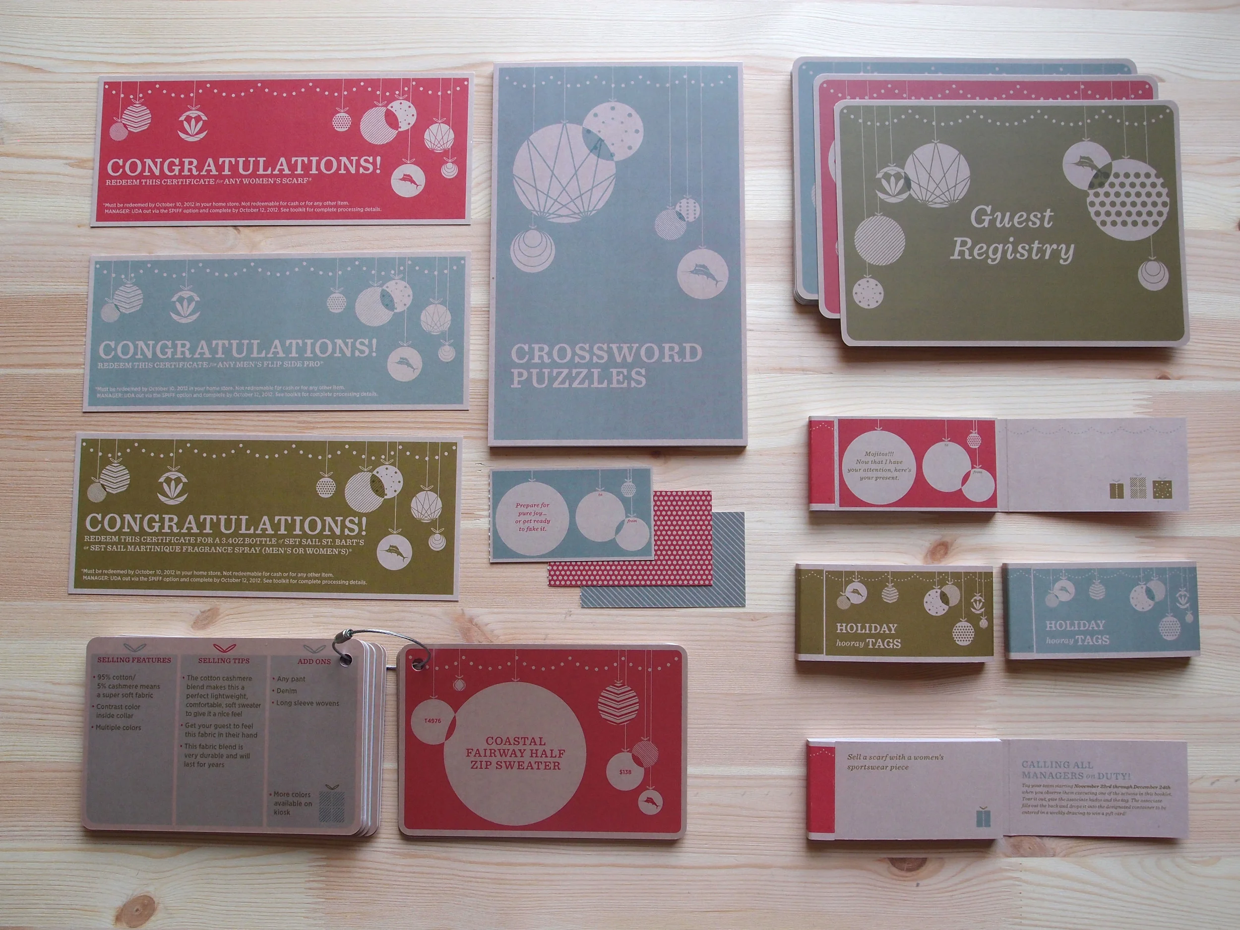 Holiday Sales Kit &nbsp;Employee training kit includes materials on how to approach customers, games on merchandise knowledge, coupons, and gift tags.