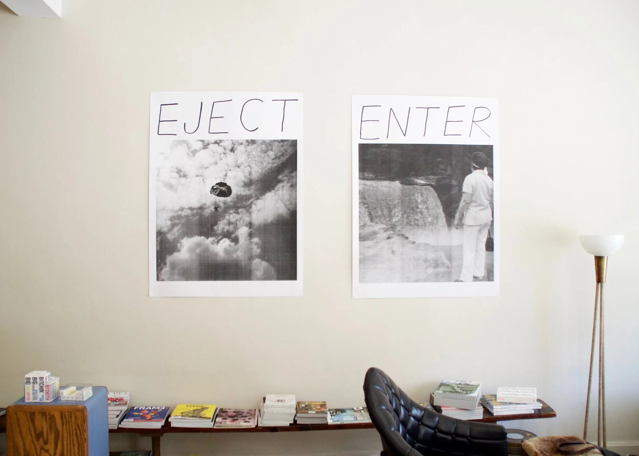   An Inspirational Poster Called Eject  (left) and  An Inspirational Poster Called Enter &nbsp;(right), 2016 &nbsp; &nbsp; &nbsp; &nbsp; &nbsp; &nbsp; &nbsp; &nbsp; &nbsp; &nbsp;&nbsp; inkjet prints | 48 x 36 in. (each) 