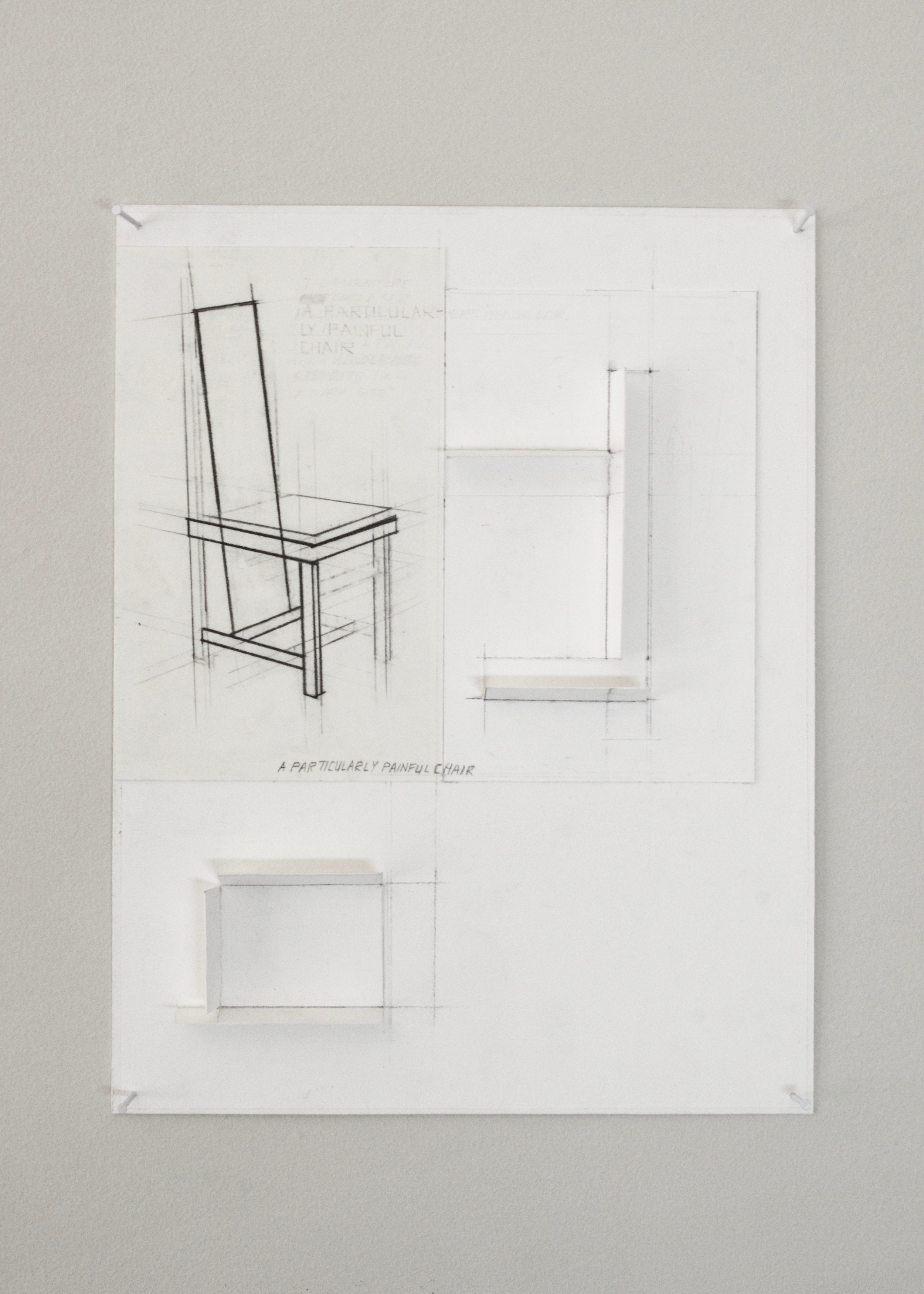 A Particularly Painful Chair , 2016 graphite, acrylic and collage on paper | 11 x 8-1/2 x 1/2 in.