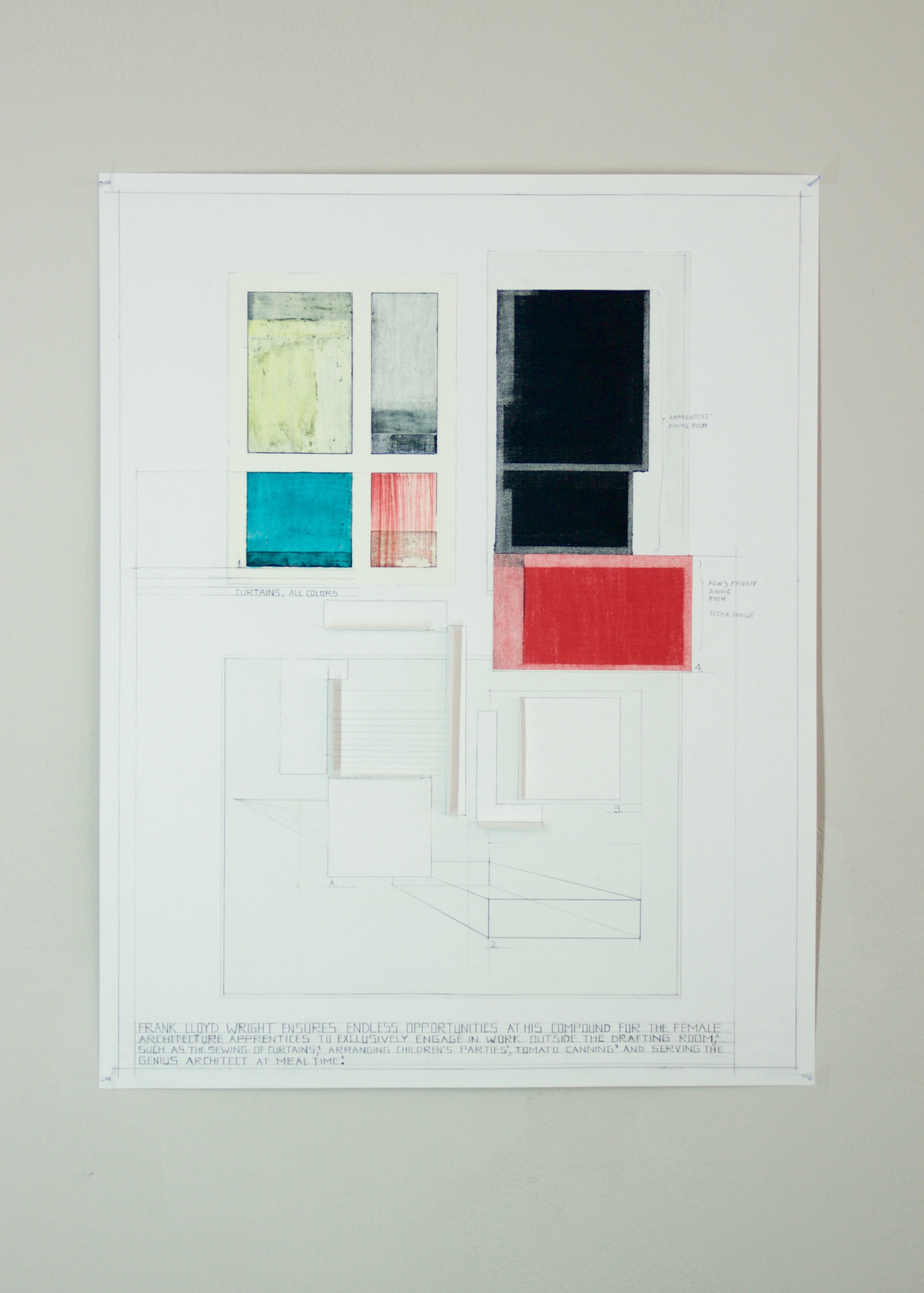 Frank Lloyd Wright's Female Apprentices , 2016 graphite, crayon, colored pencil, acrylic and collage on paper | 24 x 19 x 1/2 in.