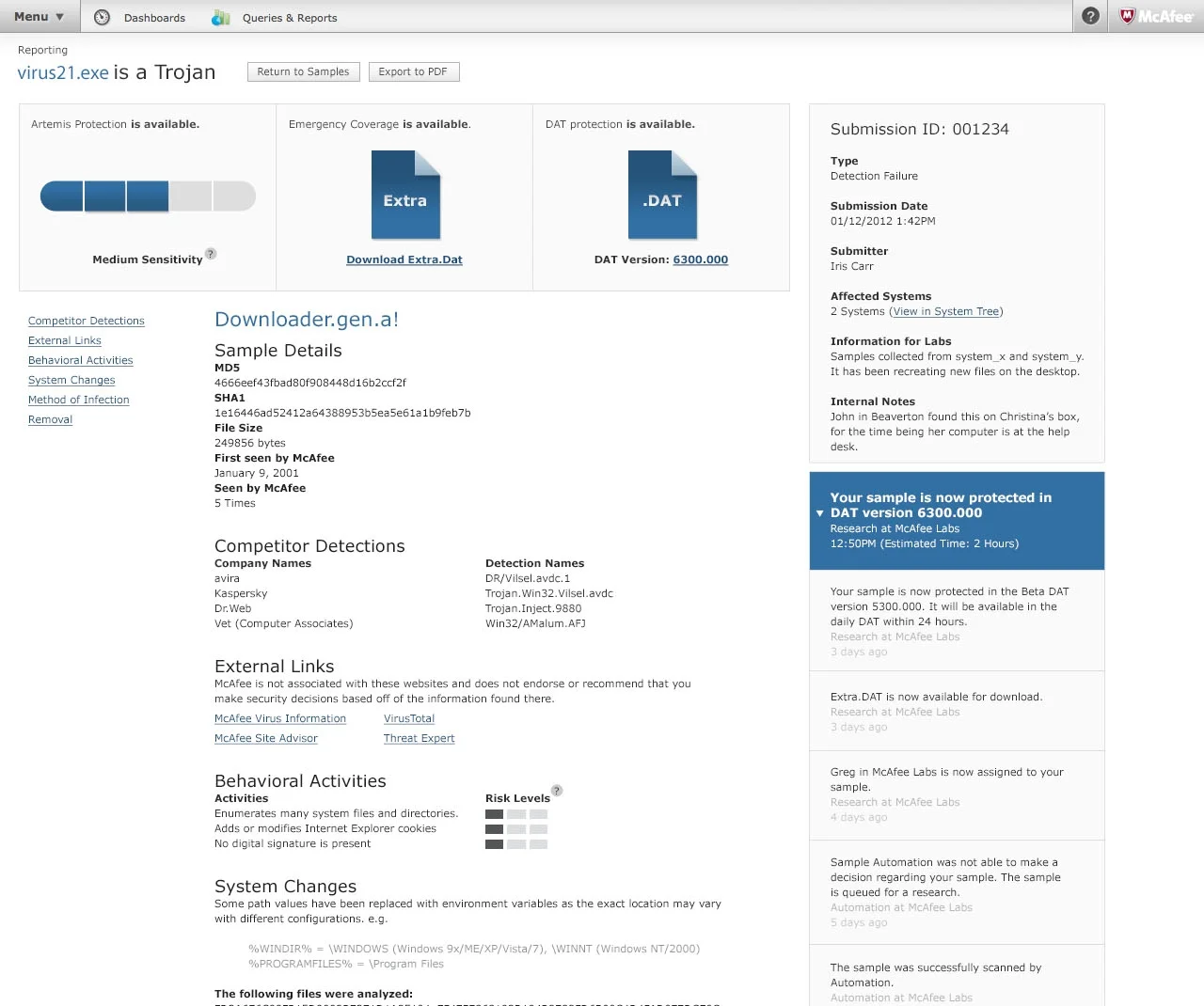 Sample Details Page - View History
