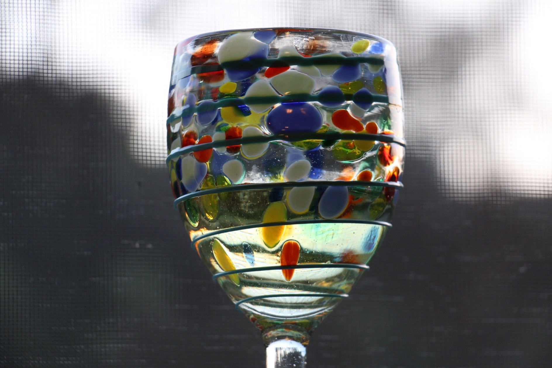 I grant that this picture does a HORRIBLE job of showing you the color of the wine. The wine was yellow. My snazzy wine goblet, however, is MULTICOLORED. How could I NOT drink out of that??