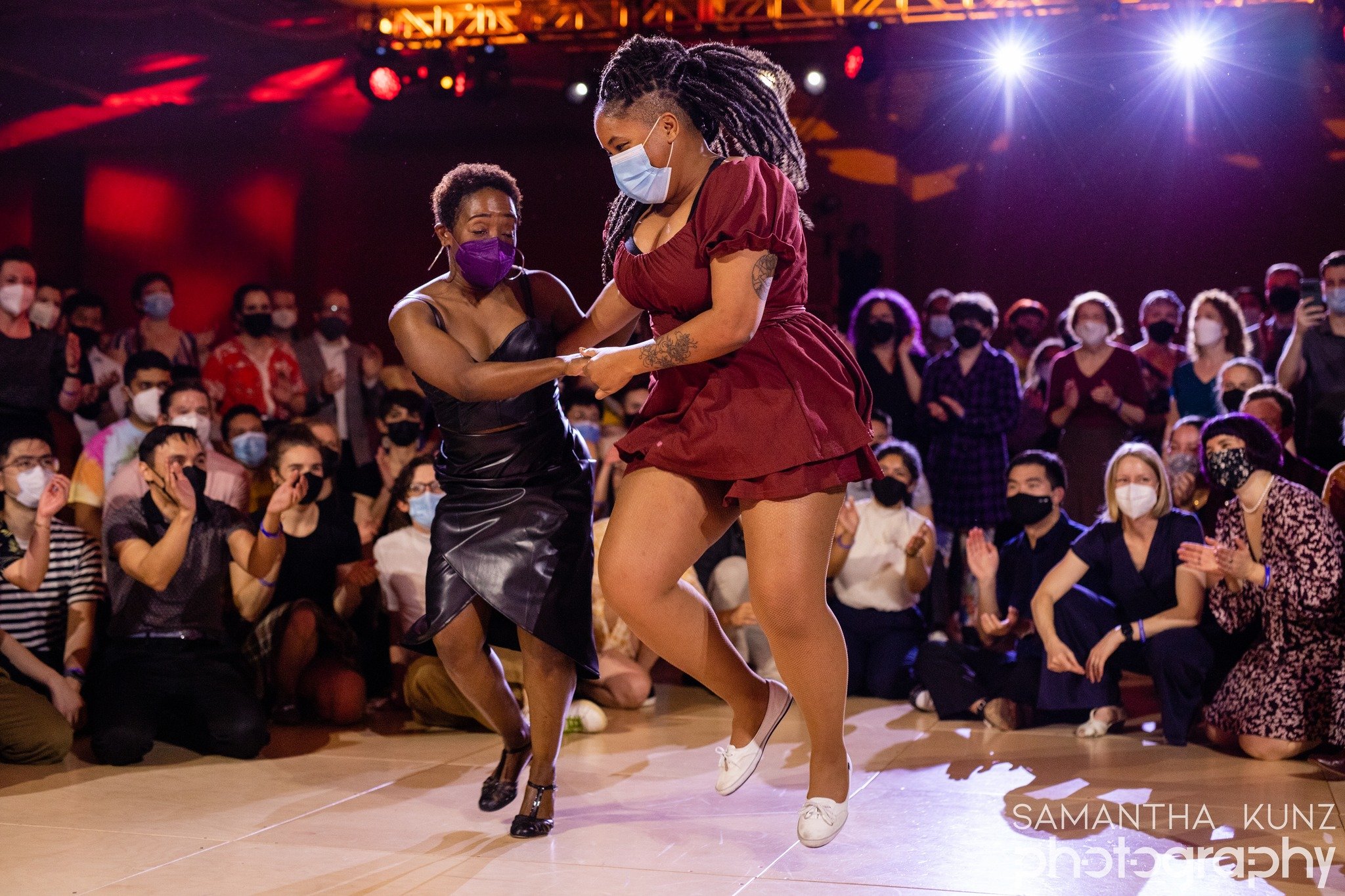  Two dancers, Tasha and Dee, dance together in a jam circle in Expo. 