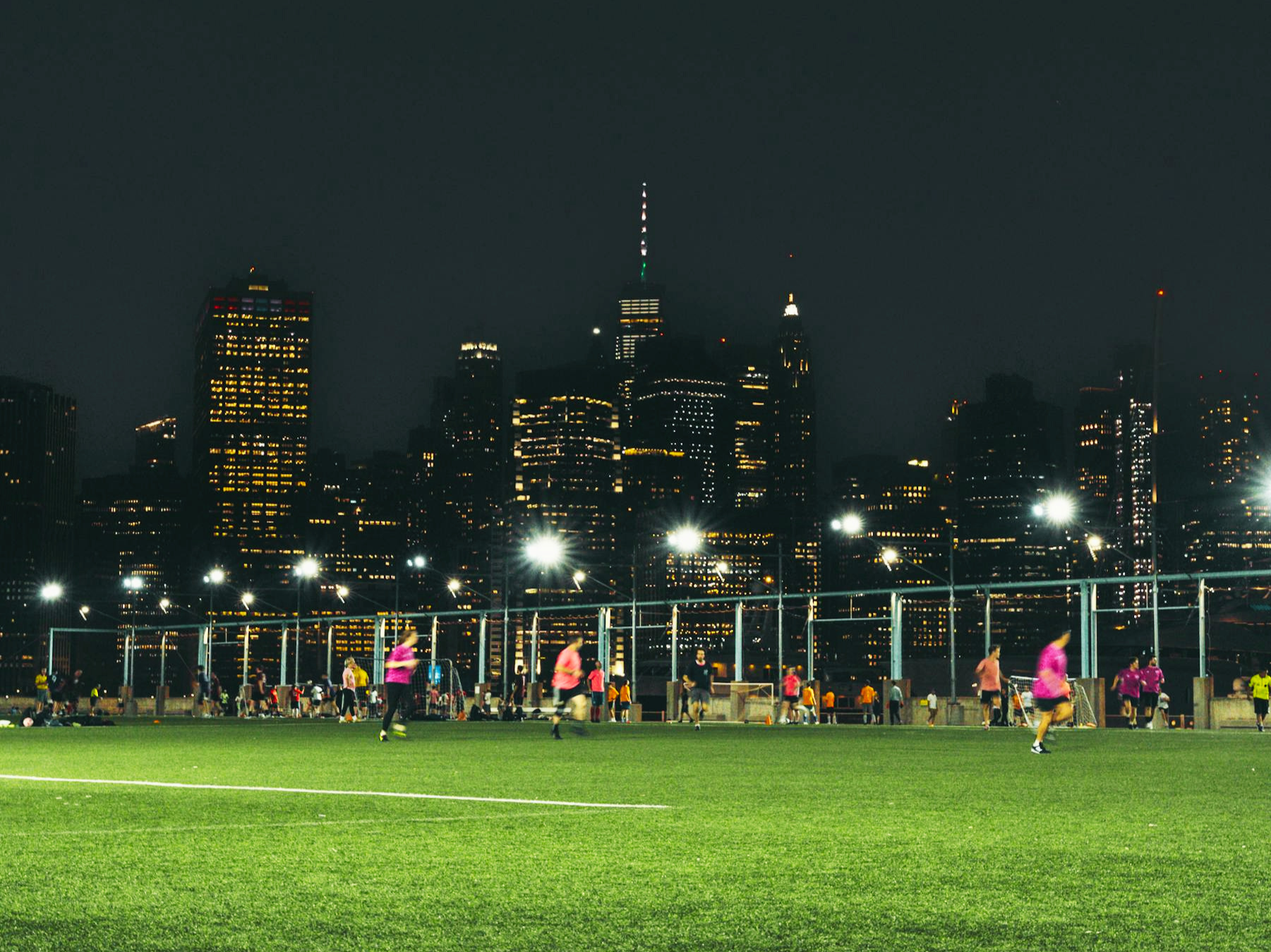 Brooklyn Bridge Pier 5 soccer field at night