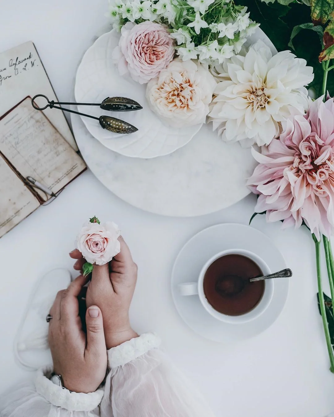 A simple grasp of a flower with morning tea. Source: @katherinedorrington