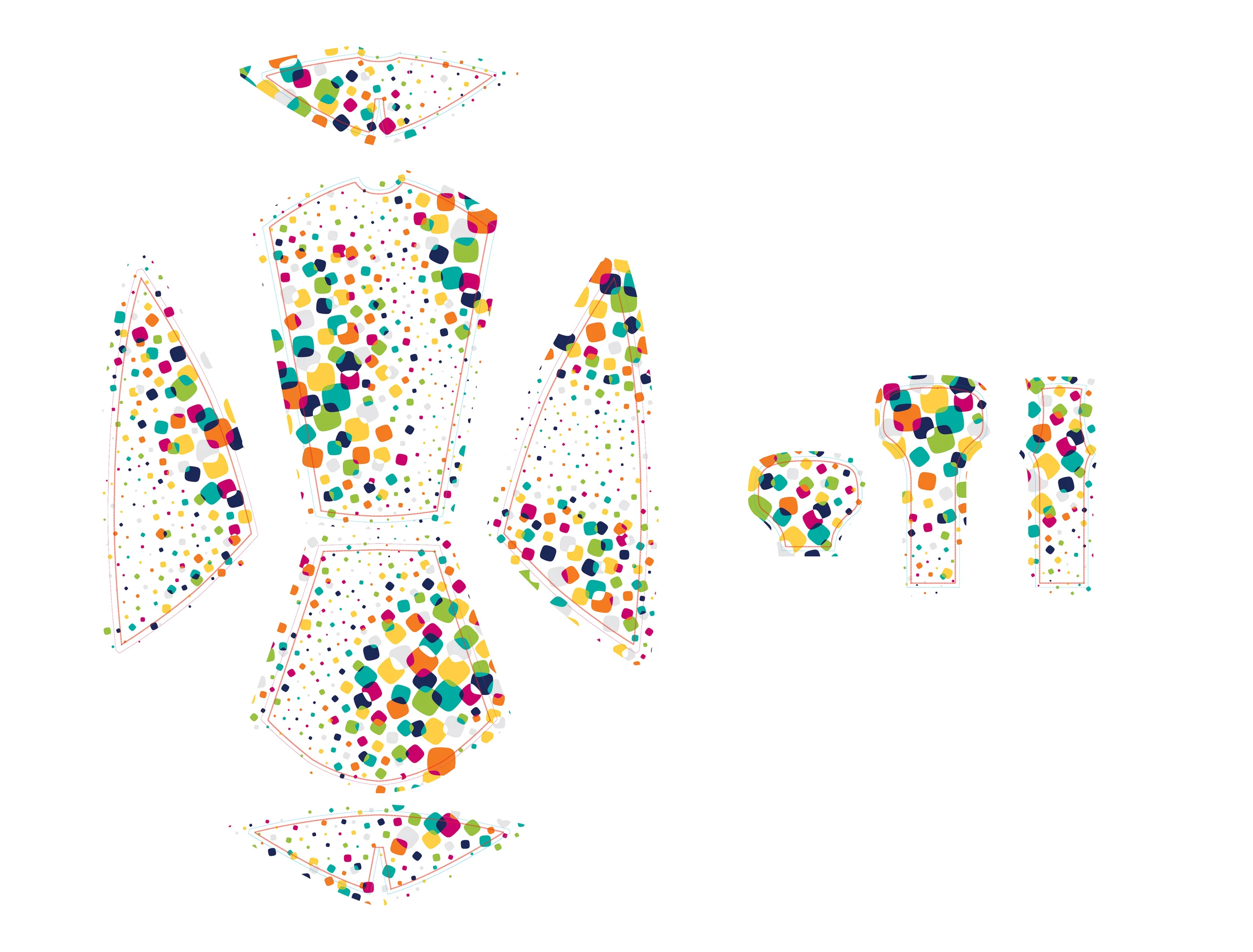 To make the patterns line up correctly, they are laid out on the softgoods dielines