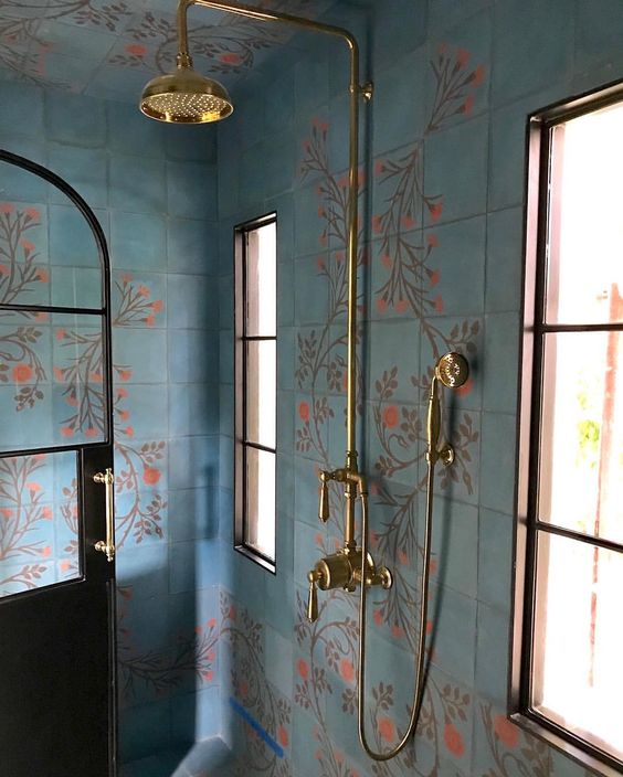 Amber-Interiors-Master-Bath-Shower-Floral-Tile