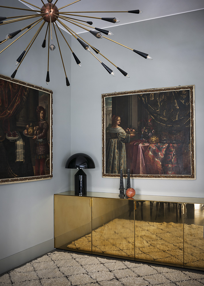 Ok! Let’s get into this brass console, the table lamp and the artwork. I love all the latter, but I think the paint really makes a difference here. Can you imagine it any other color?!