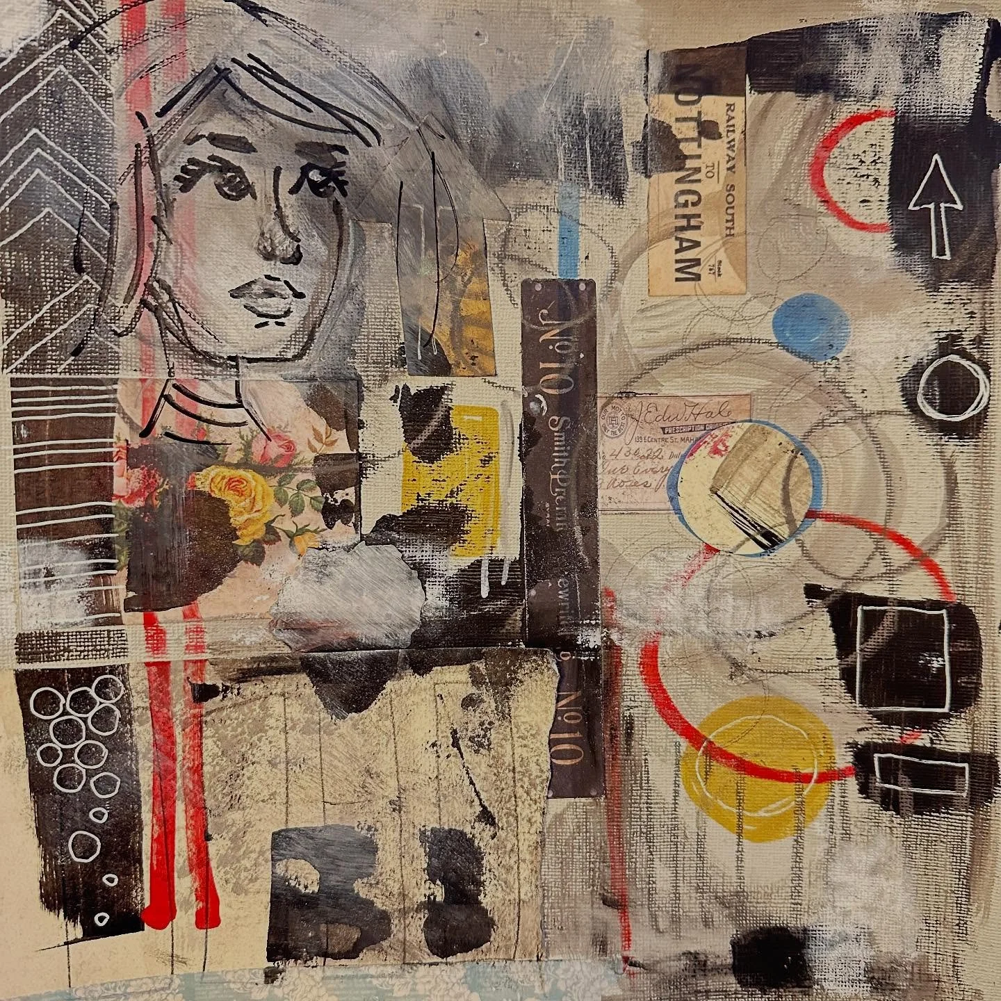 Sam picked a bunch of loose scraps out for me, and challenged me to use them in a new mixed media piece!