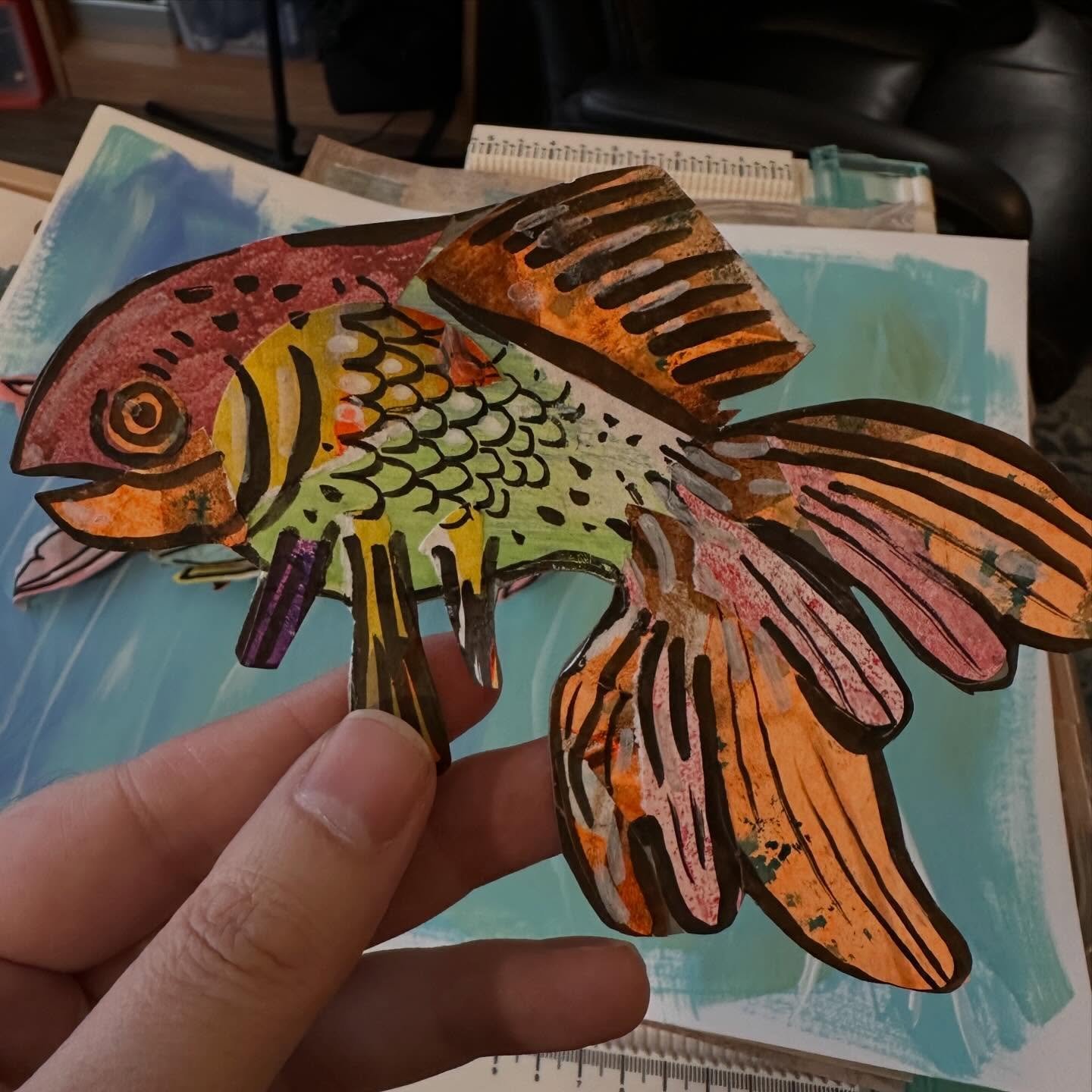 Made another little collage fish.

I think it&rsquo;d be cool to have like 20 of these little guys, swimming around in an animated fish tank.