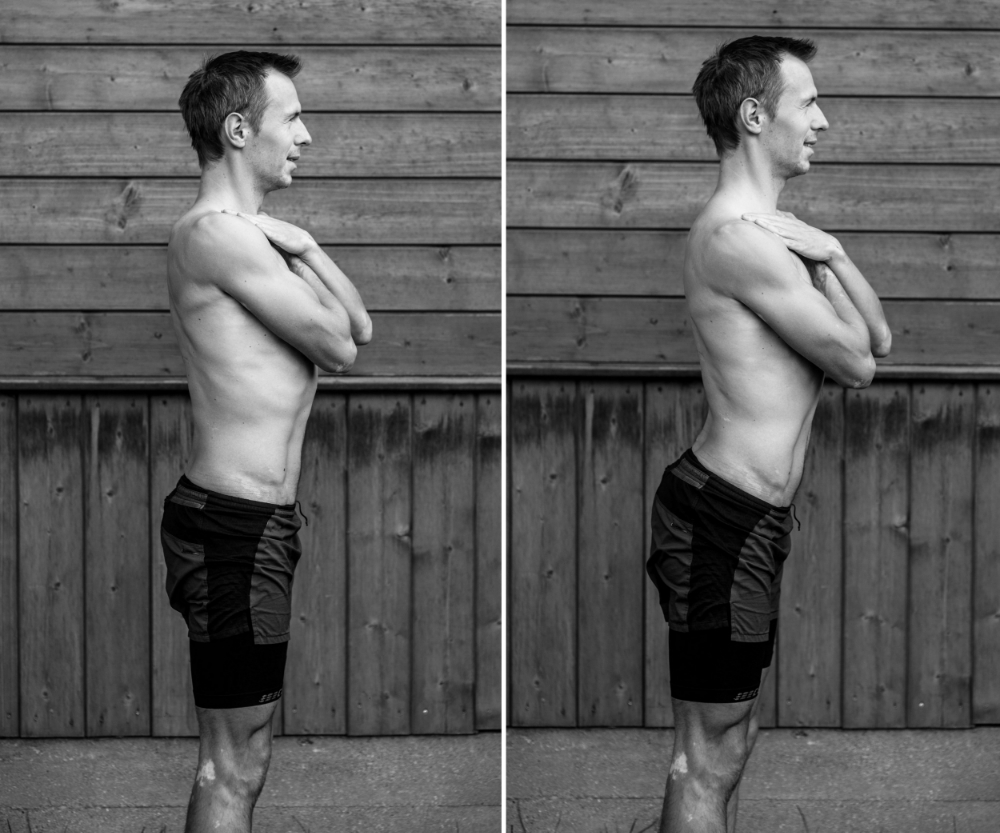 In the left image, spine is in neutral position, and excessive back arch on the right
